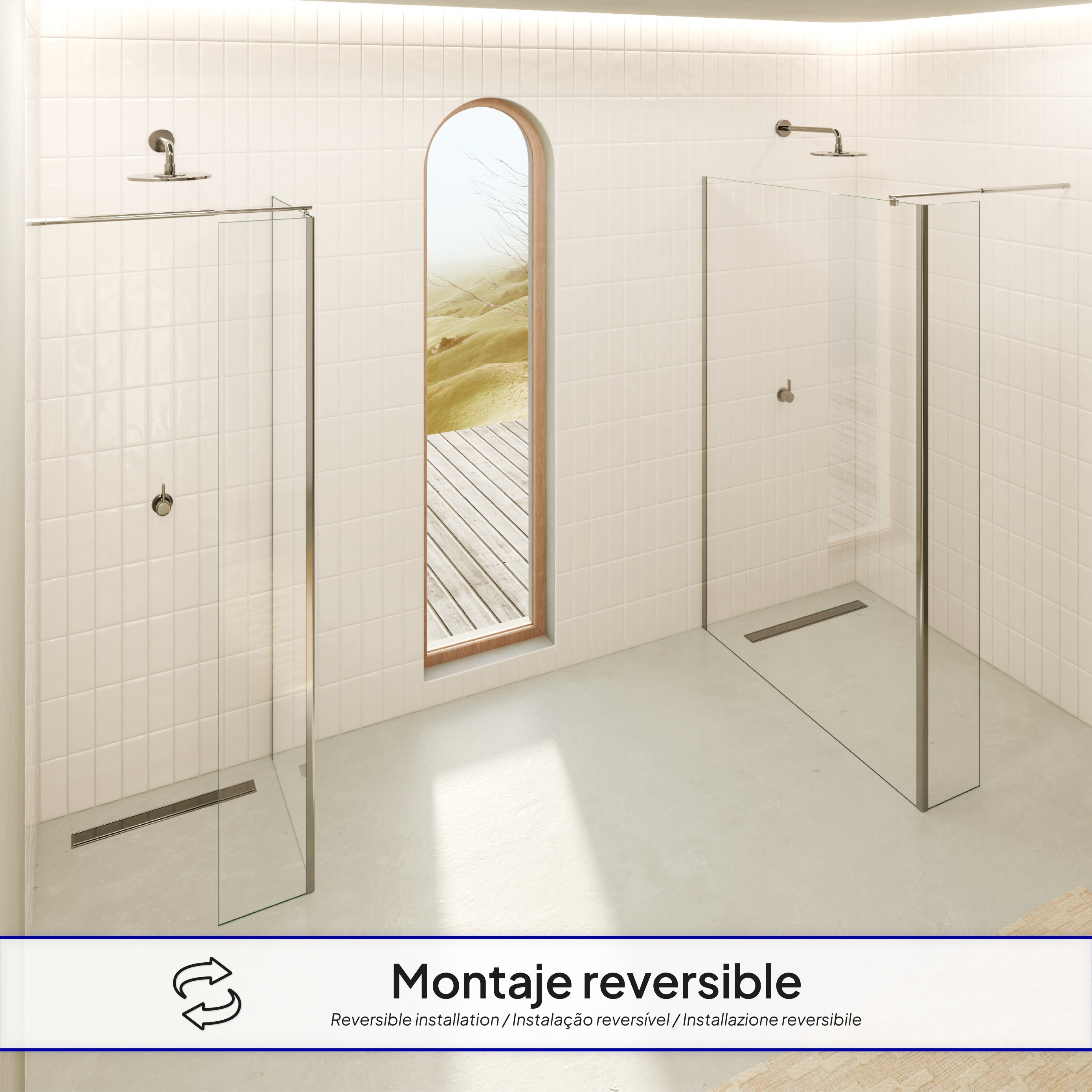 FIONA - Painel de duche Walk-In com painel lateral fixo em vidro temperado 10 mm