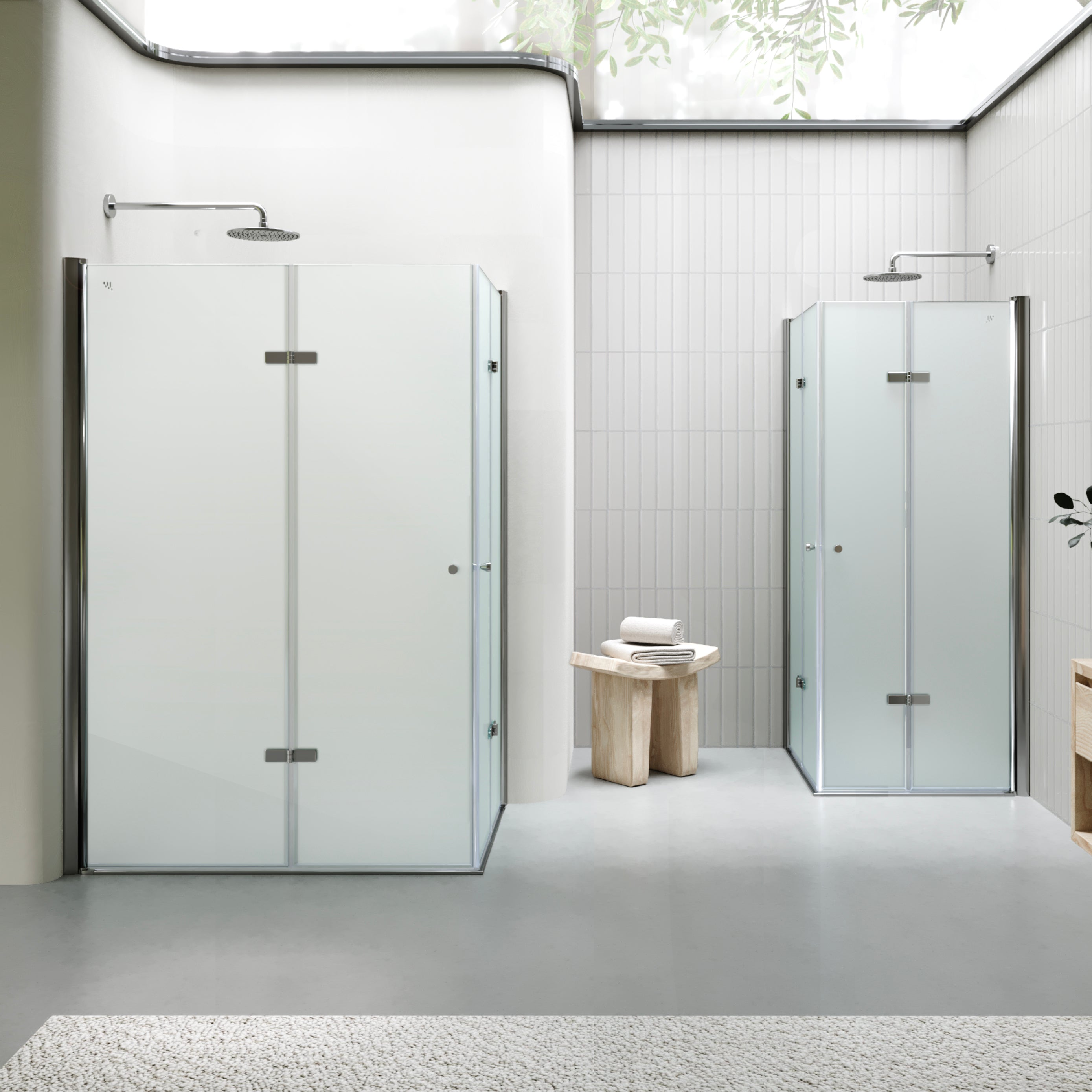 EMMA - Cabine de duche com portas articuladas, vidro fosco 6 mm e perfil cromado