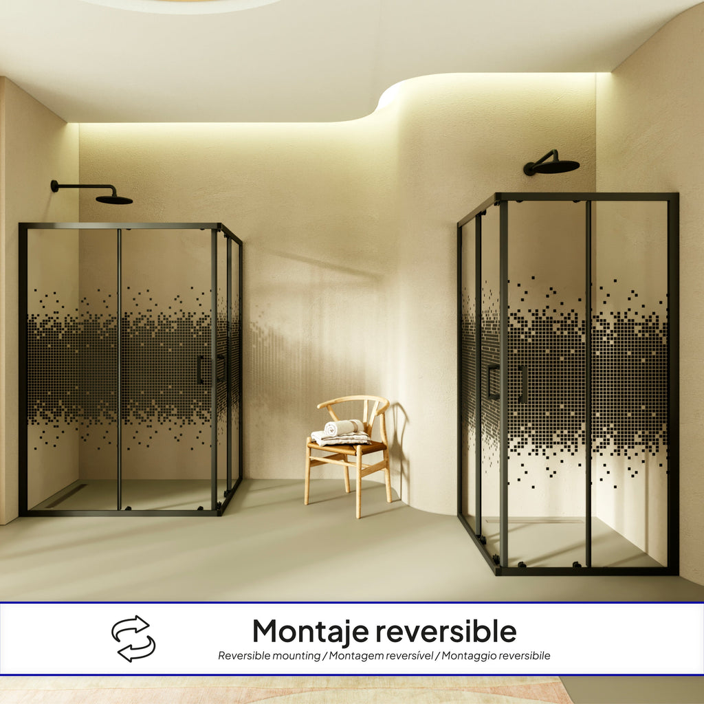 DIANA - Cabina de ducha angular con puertas correderas de cristal templado a cuadros