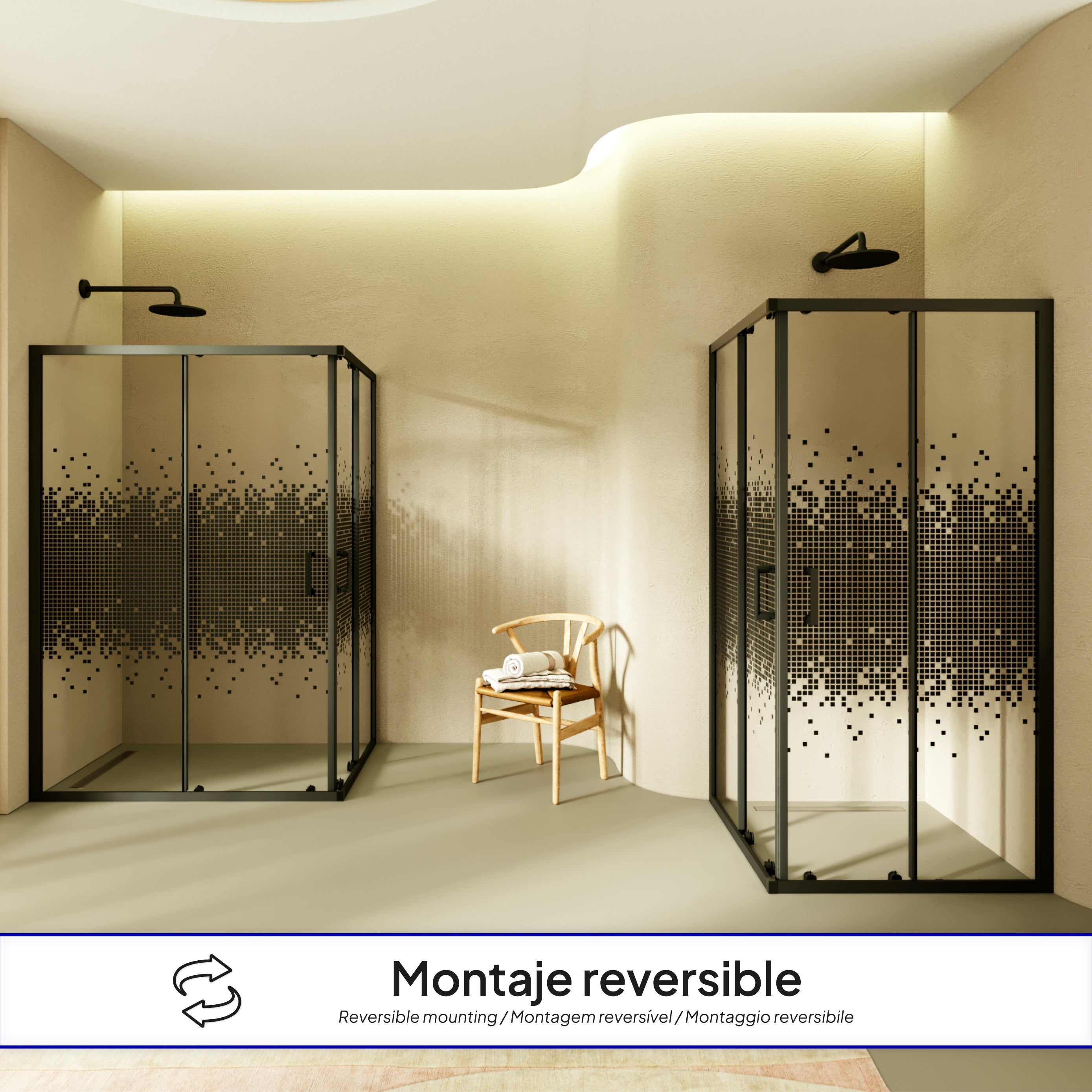 DIANA - Cabine de duche de canto com portas de correr em vidro temperado aos quadrados