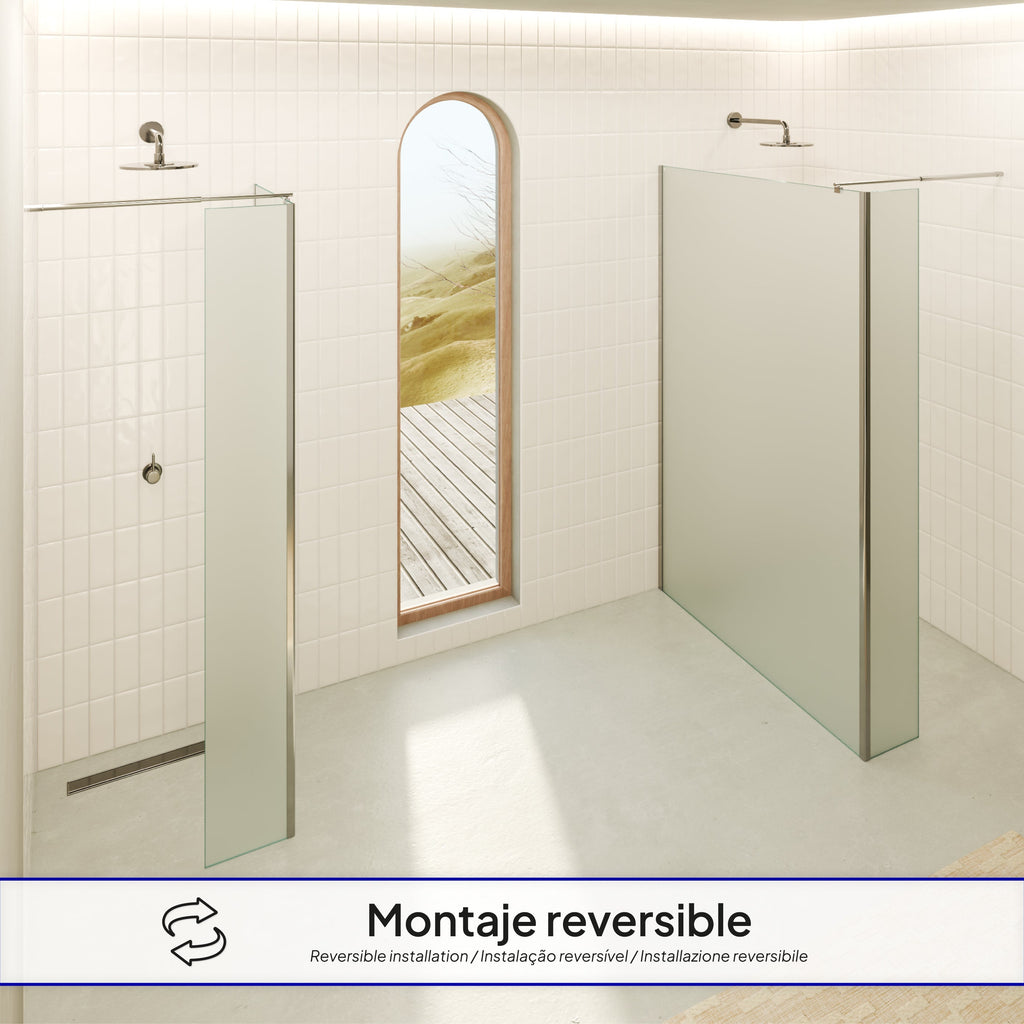 FIONA - Painel de duche Walk-In com painel lateral fixo em vidro temperado fosco 10 mm