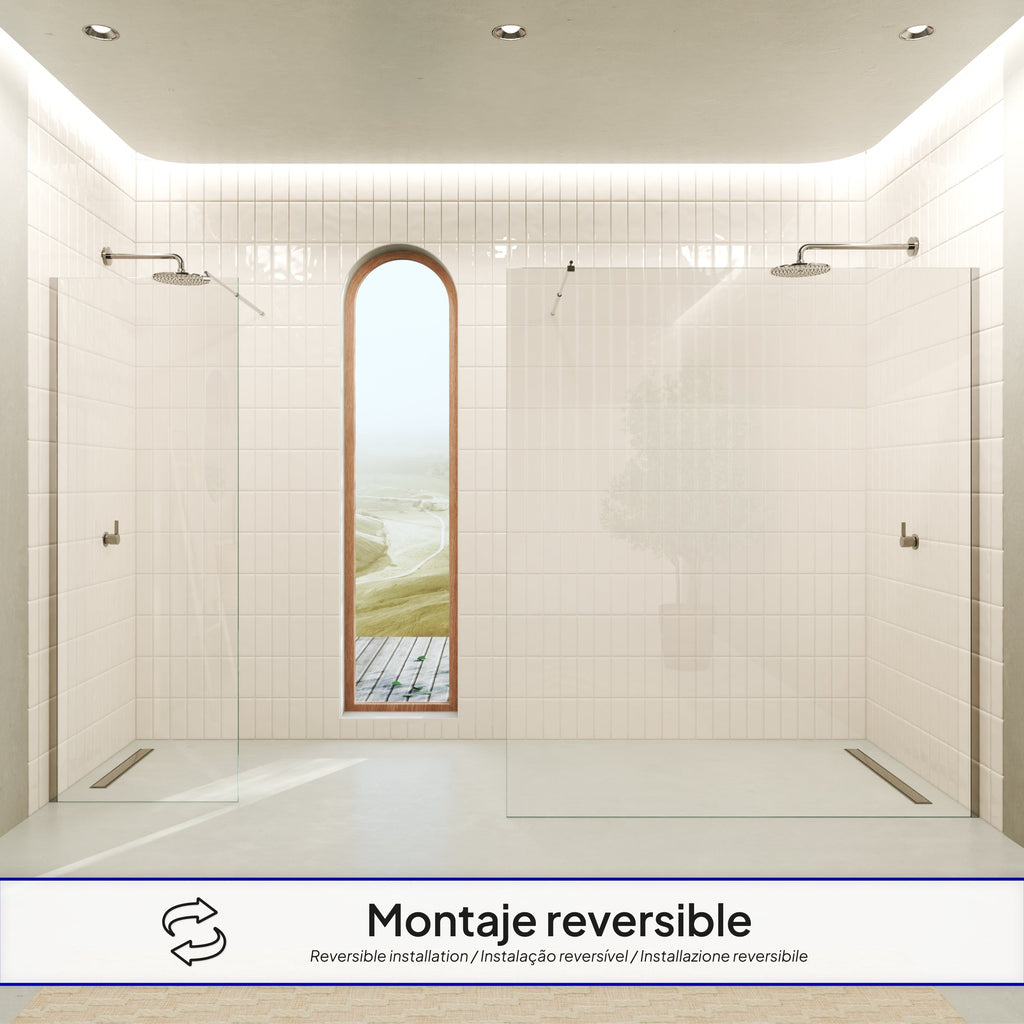FIONA - Painel de duche Walk-In em vidro temperado 10 mm com perfil cromado