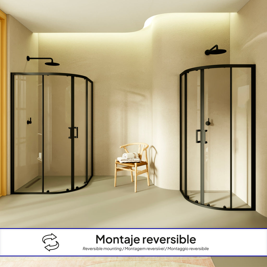 ELLA - Cabine de duche de quadrante com portas de correr em vidro transparente e perfil preto mate