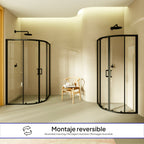 ELLA - Cabine de duche de quadrante com portas de correr em vidro transparente e perfil preto mate