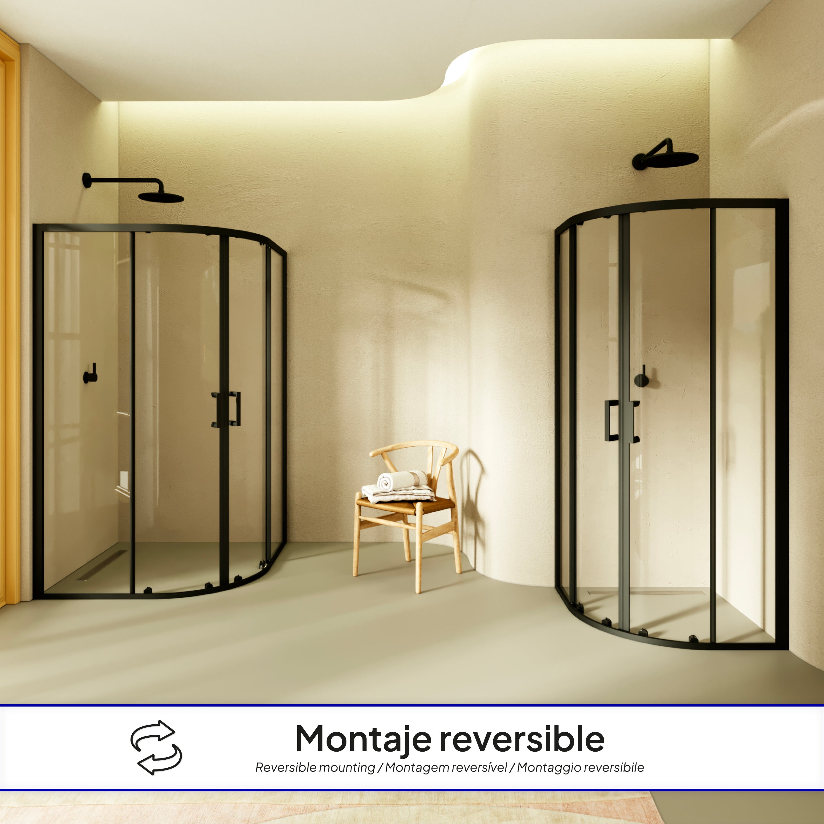 ELLA - Box doccia semicircolare con porte scorrevoli in vetro trasparente e profilo nero opaco