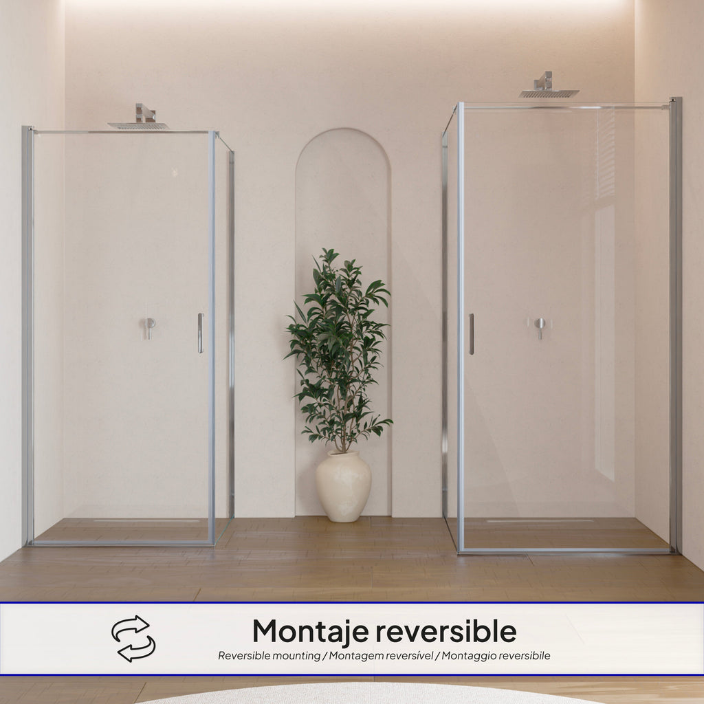 HELLEN - Cabine de duche frontal com portas articuladas em vidro temperado e perfil cromado