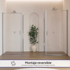 HELLEN - Cabine de duche frontal com portas articuladas em vidro temperado e perfil cromado