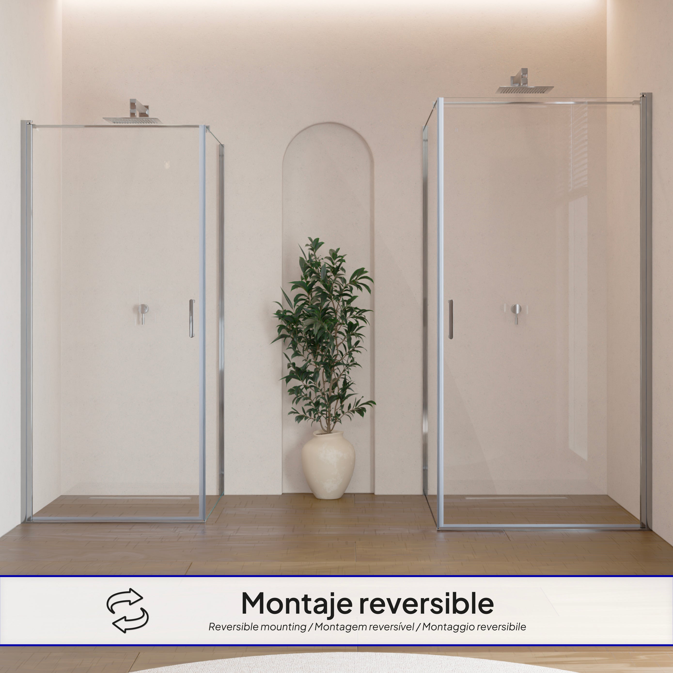 HELLEN - Cabine de duche frontal com portas articuladas em vidro temperado e perfil cromado