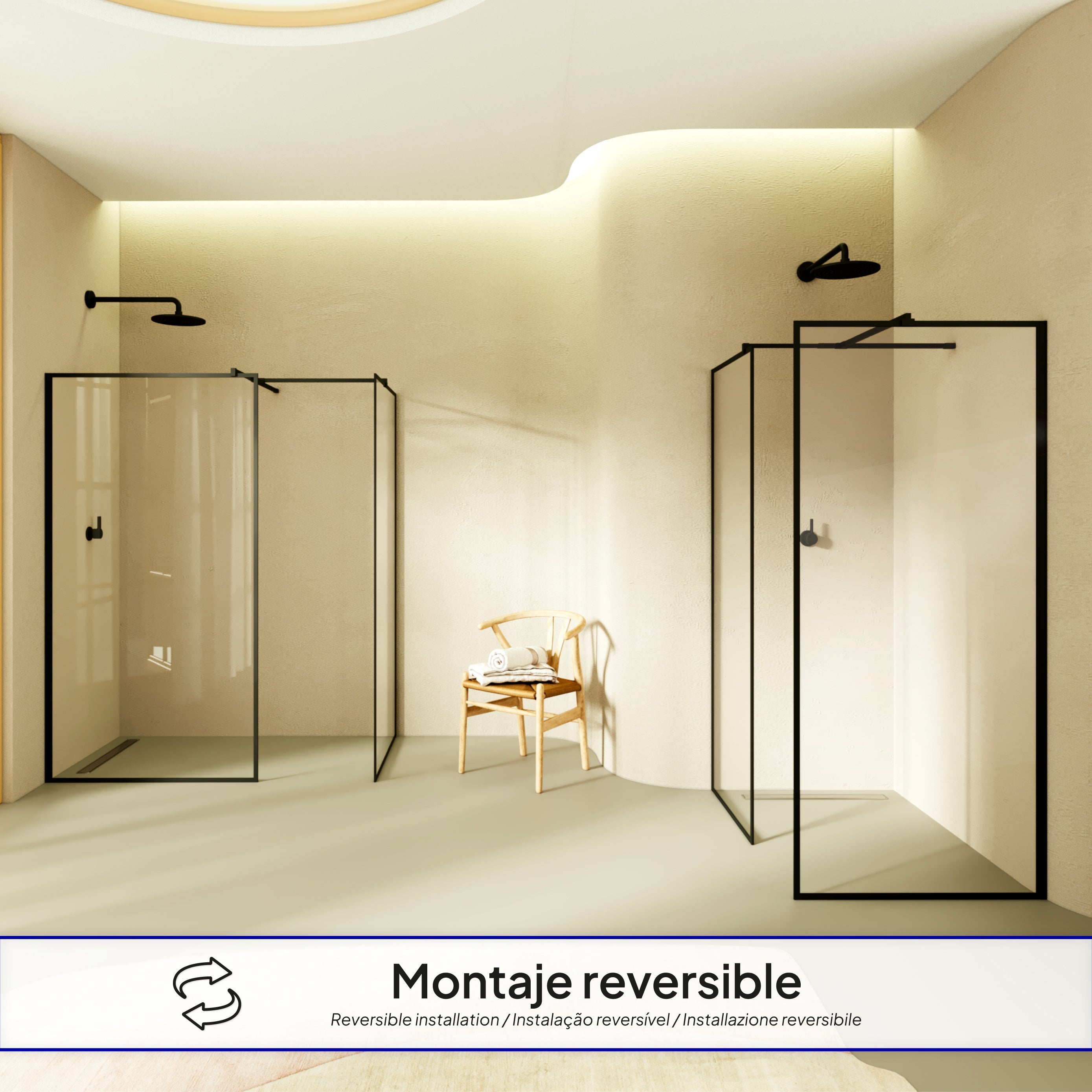 GIANNA - Painel de duche Walk-In com 2 painéis em vidro temperado com perfil preto mate