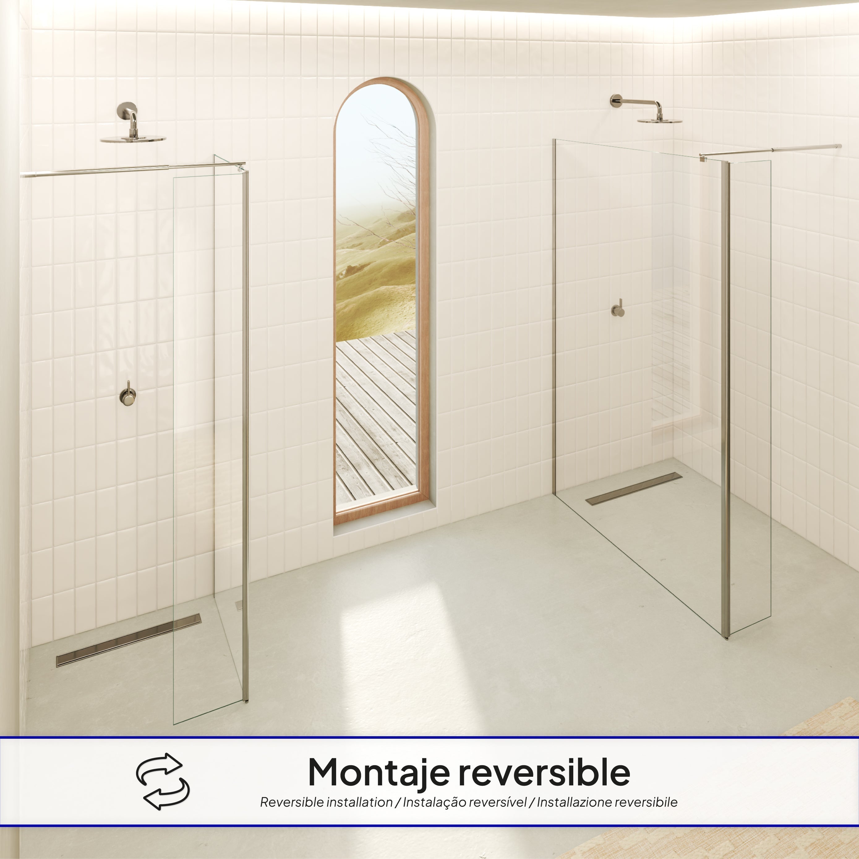 FIONA - Painel de duche Walk-In com painel lateral giratório em vidro temperado 10 mm