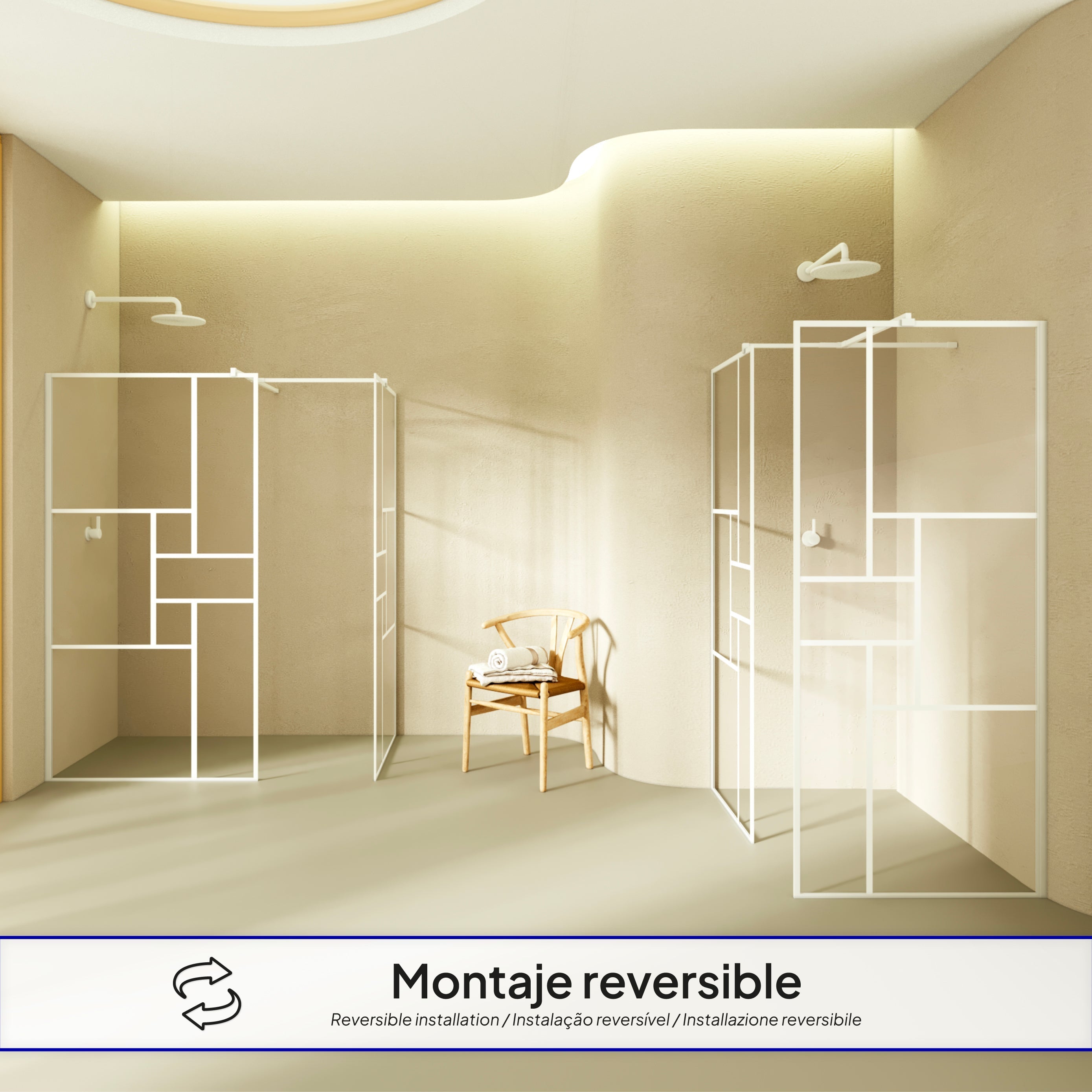 GIANNA - Painel de duche Walk-In com 2 painéis em vidro temperado com blocos e perfil cromado