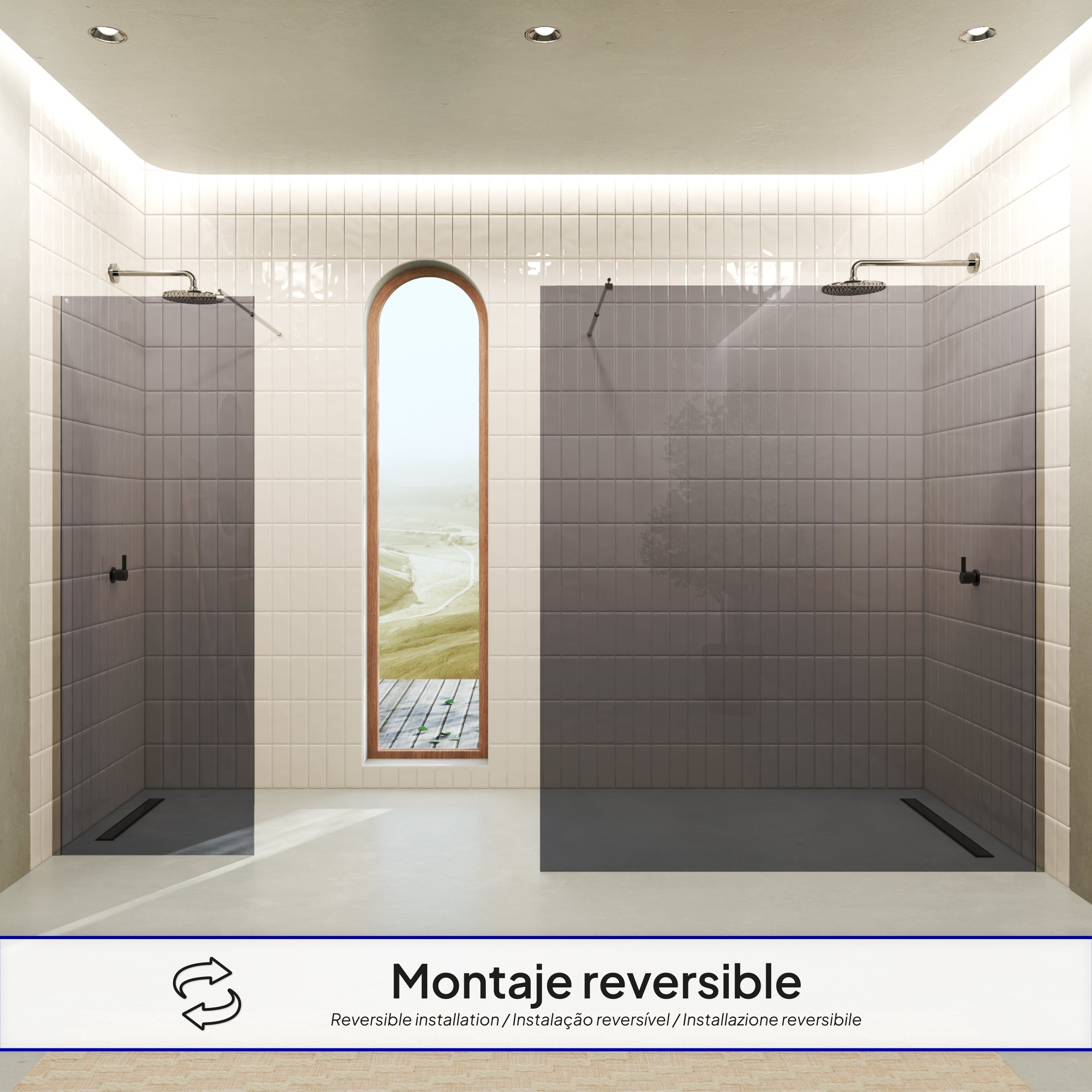 FIONA - Painel de duche Walk-In em vidro temperado escurecido 10 mm com perfil cromado