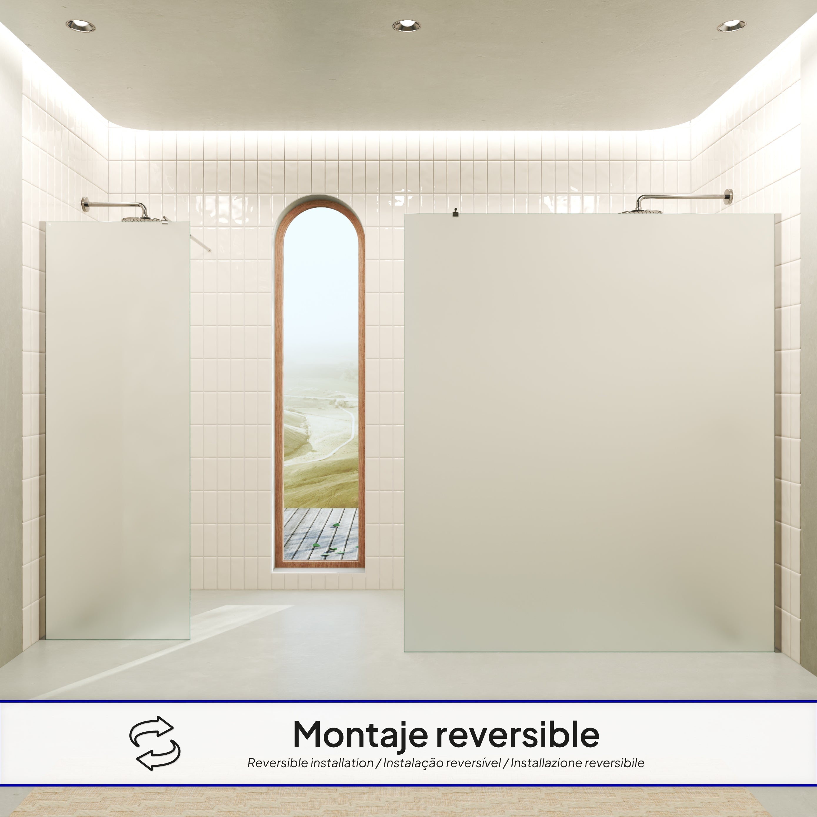 FIONA - Painel de duche Walk-In em vidro temperado fosco 10 mm com perfil cromado