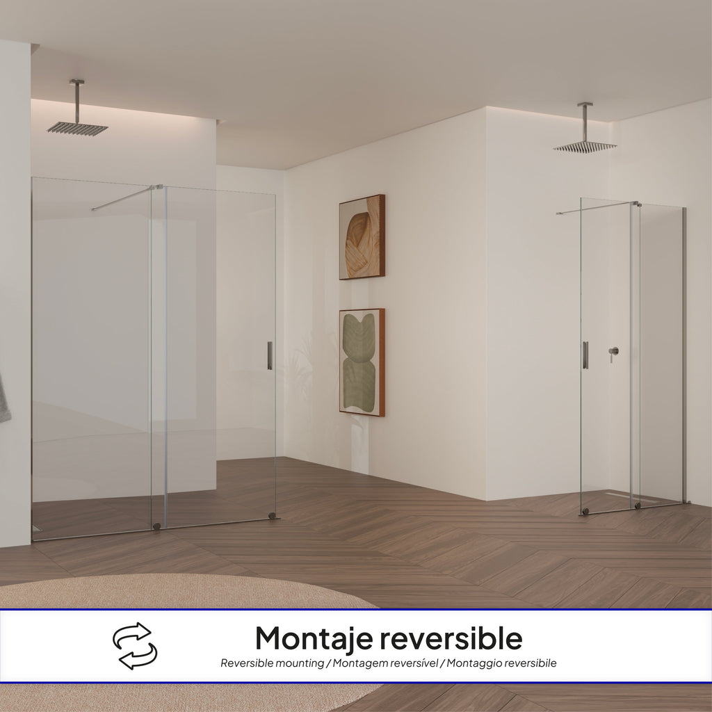 NADINE - Painel de duche Walk-In em vidro temperado 8 mm com perfil cromado