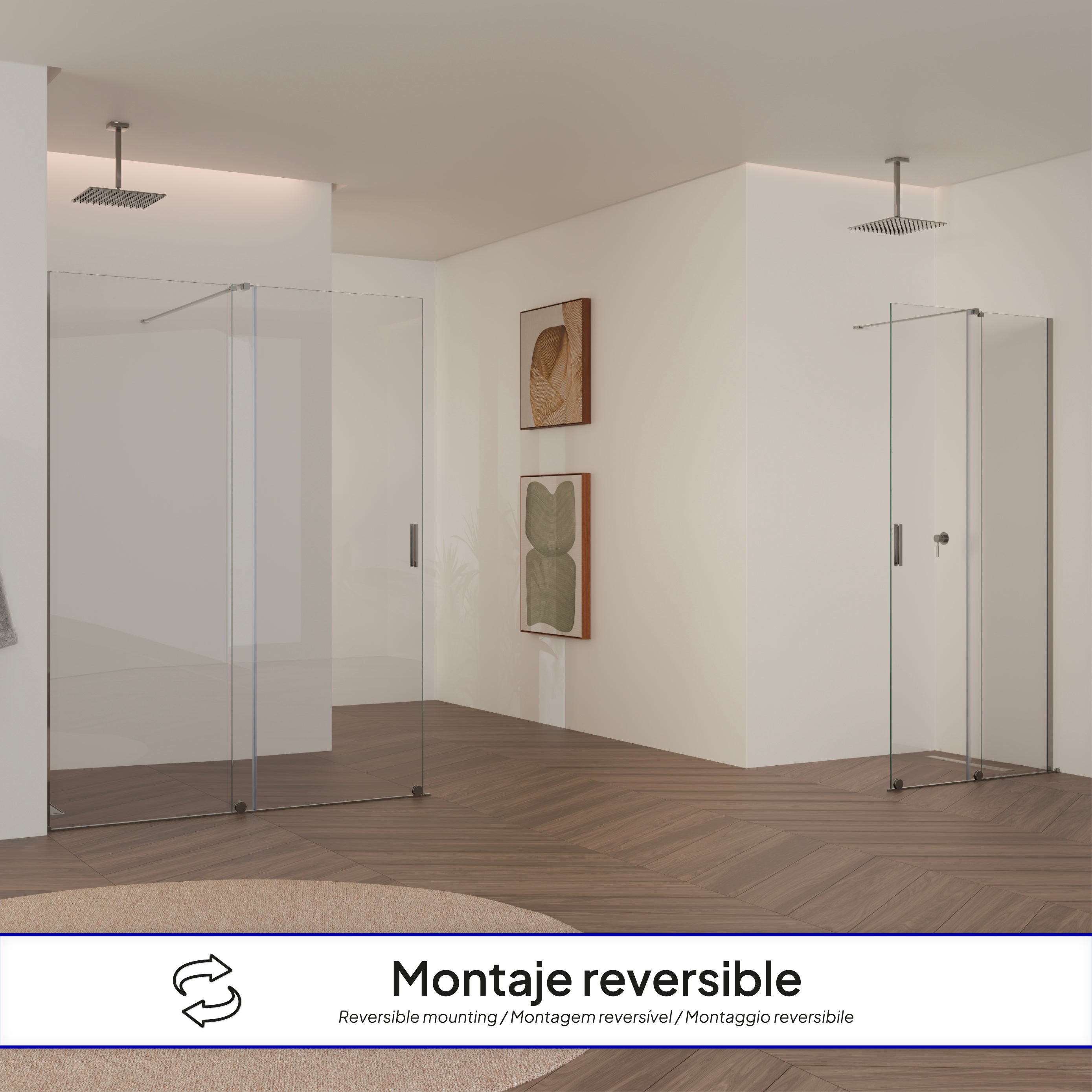 NADINE - Painel de duche Walk-In em vidro temperado 8 mm com perfil cromado