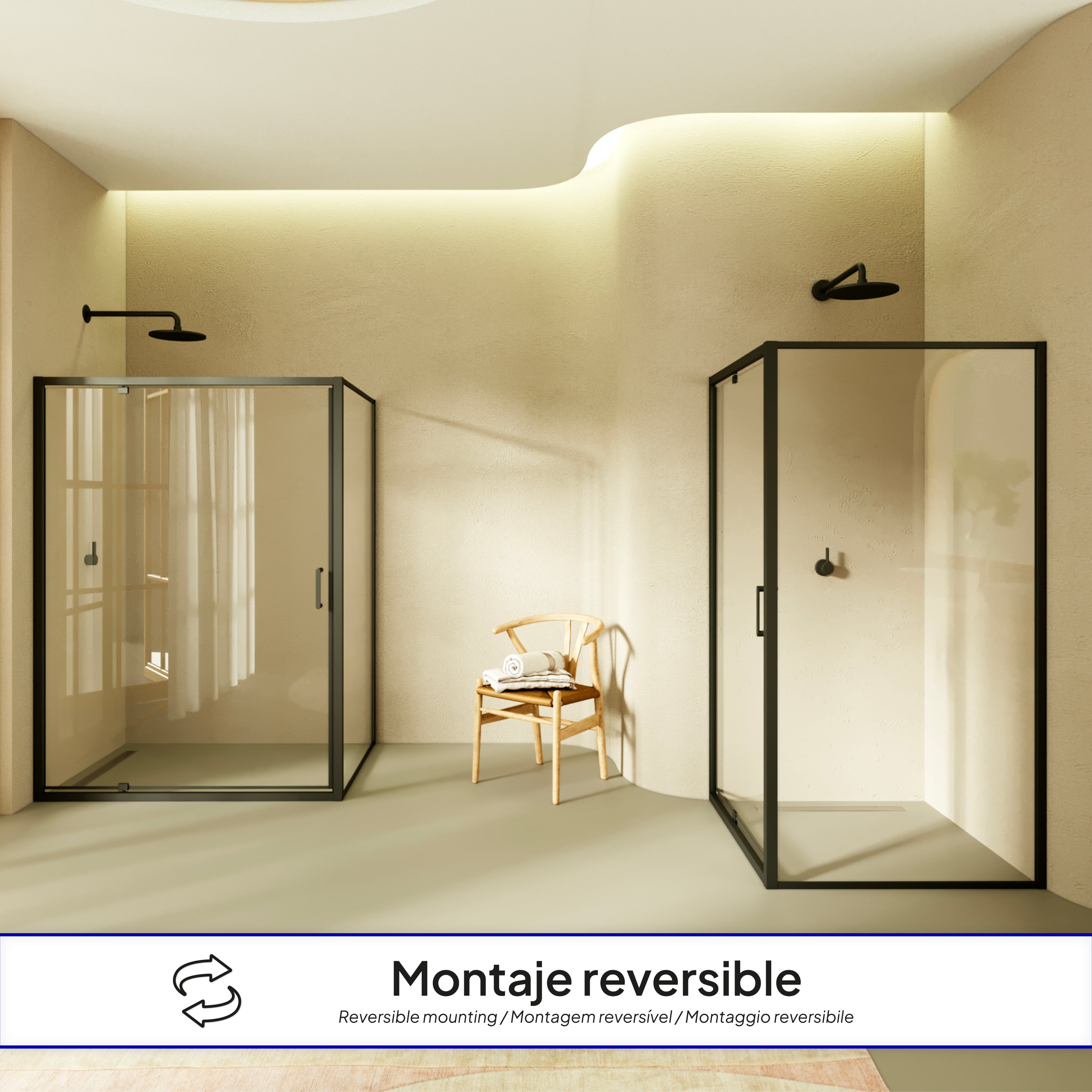 ISADORA - Cabine de duche frontal com portas articuladas em vidro temperado e perfil preto mate