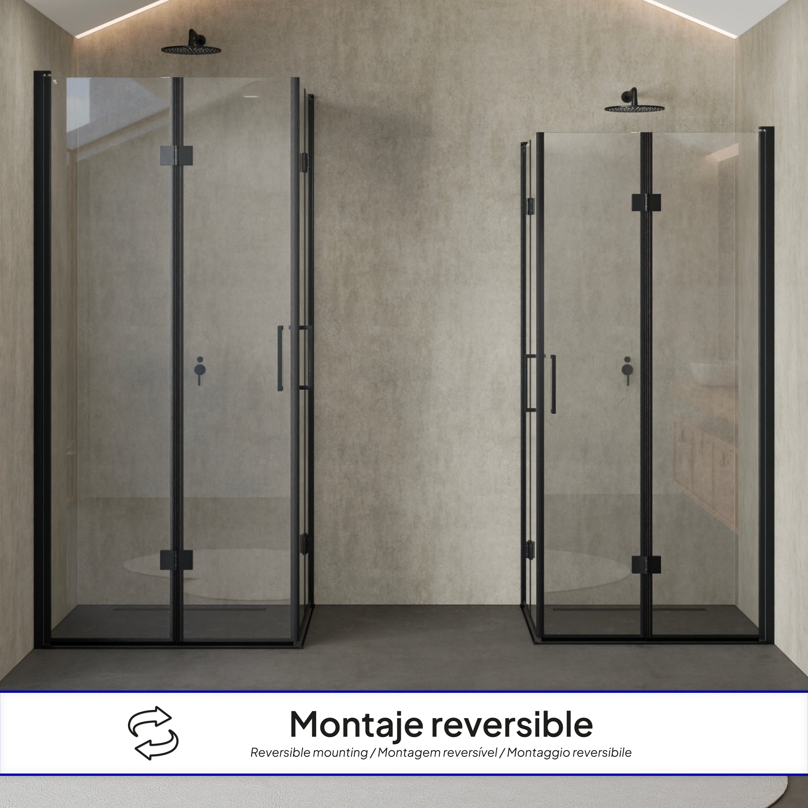 BELLE - Cabine de duche de canto com portas dobráveis em vidro temperado e perfil preto mate