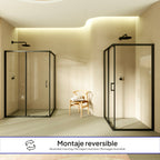 DORA - Cabina de ducha con puertas correderas, cristal templado y perfil negro mate
