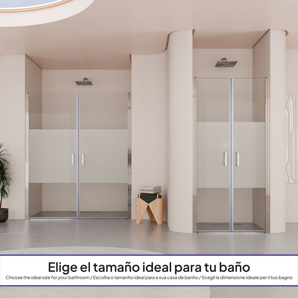 LARA - Mampara de ducha con puertas batientes de cristal templado parcialmente esmerilado de 6 mm