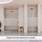 LARA - Mampara de ducha con puertas batientes de cristal templado parcialmente esmerilado de 6 mm
