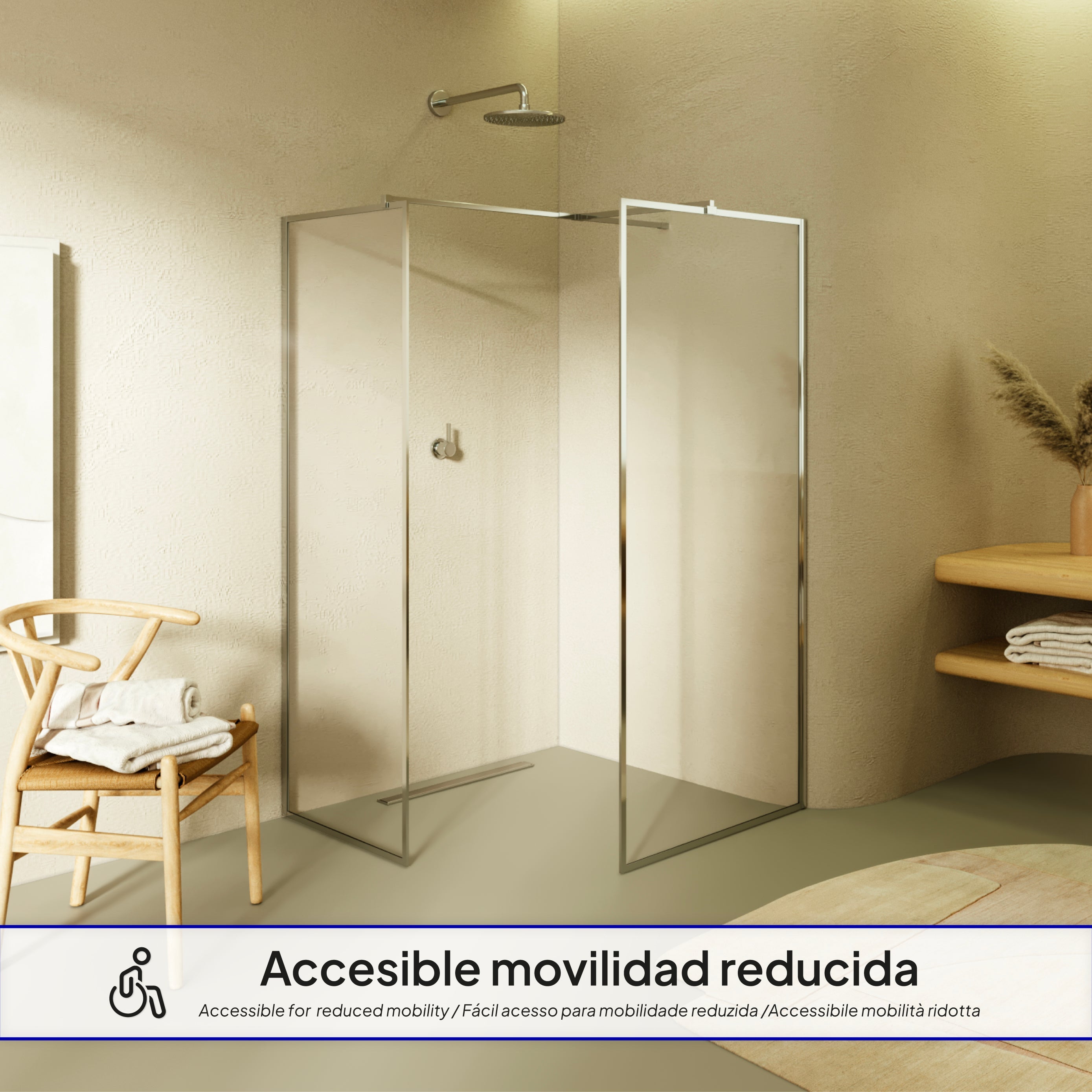 GIANNA - Painel de duche Walk-In com 2 painéis em vidro temperado com perfil cromado