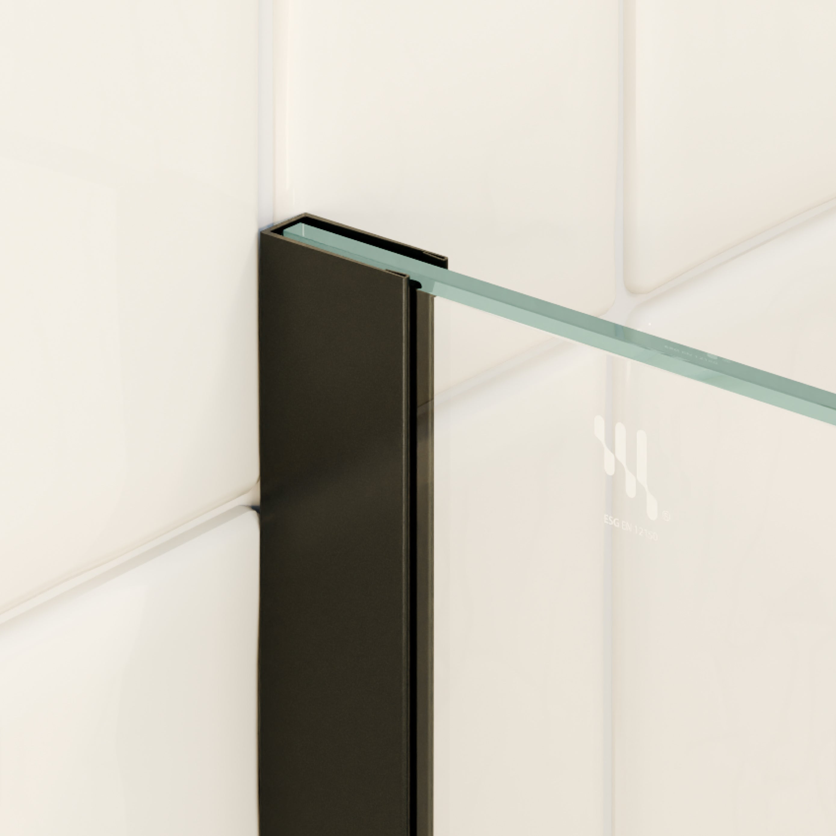 FIONA - Painel de duche walk-in em vidro temperado 8 mm com perfil preto mate e barra 23BM