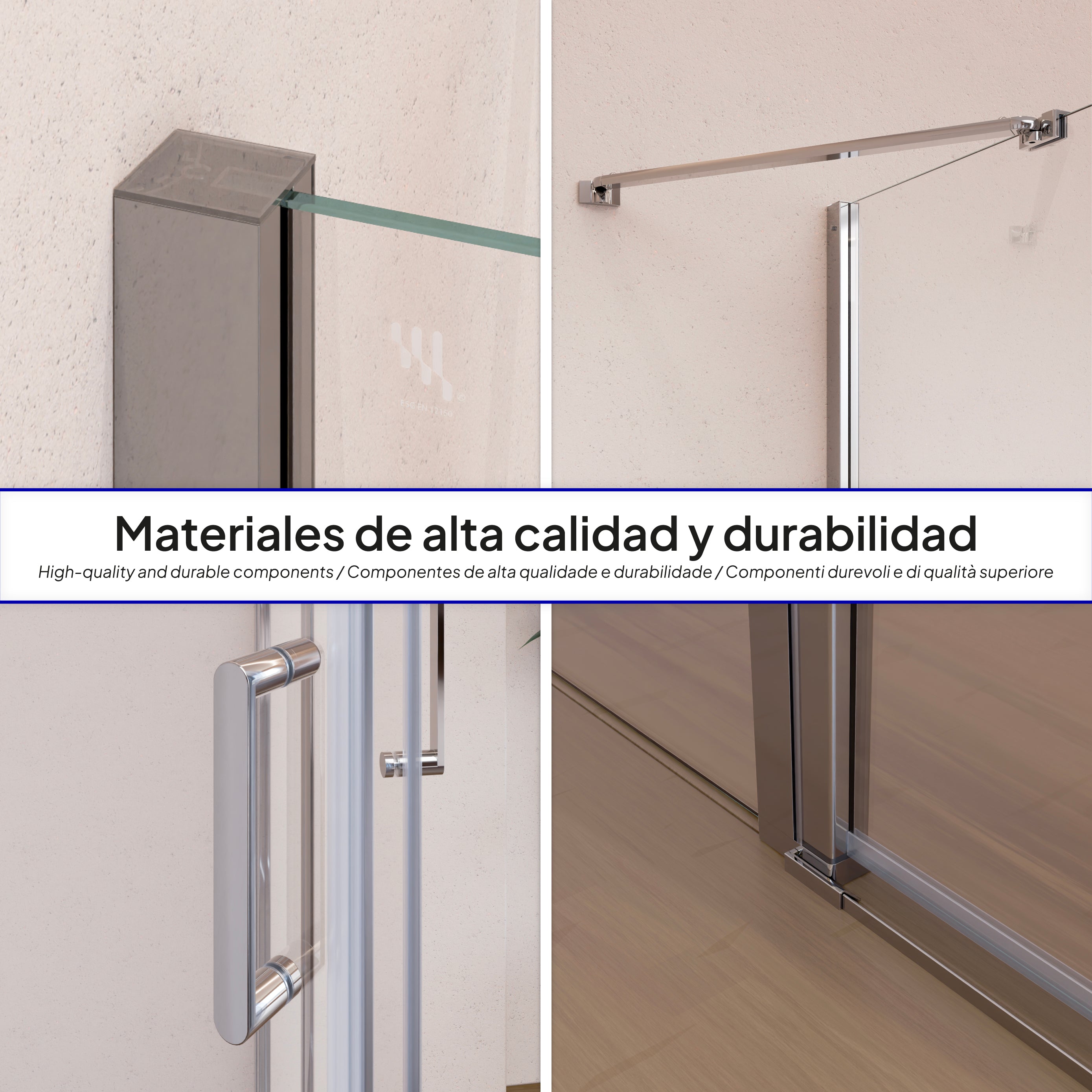 LINDA - Cabine de duche de canto com portas articuladas em vidro temperado e perfil cromado