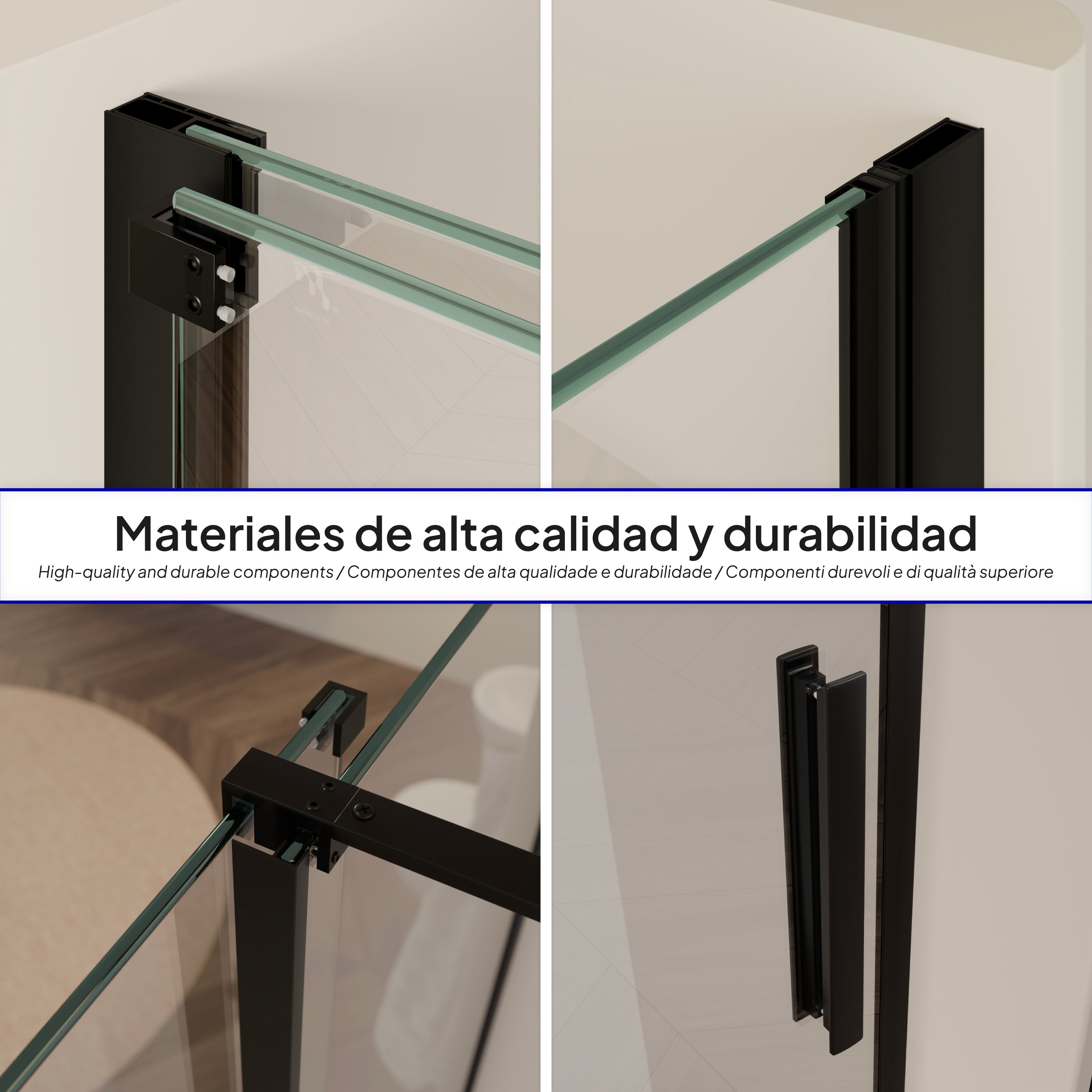 NADINE - Porta de duche com porta correr em vidro temperado 8 mm e perfil preto mate