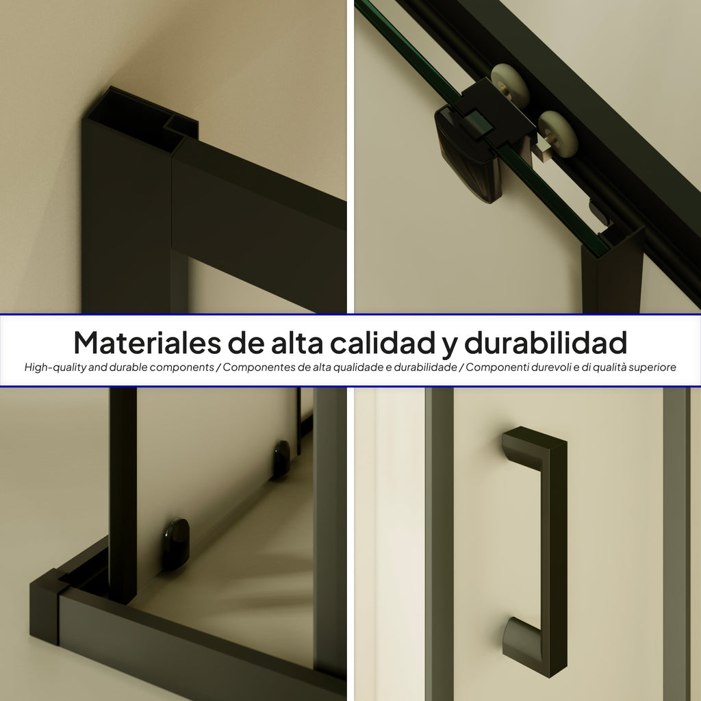 DIANA - Cabine de duche de canto com portas de correr em vidro temperado fosco e perfil preto mate