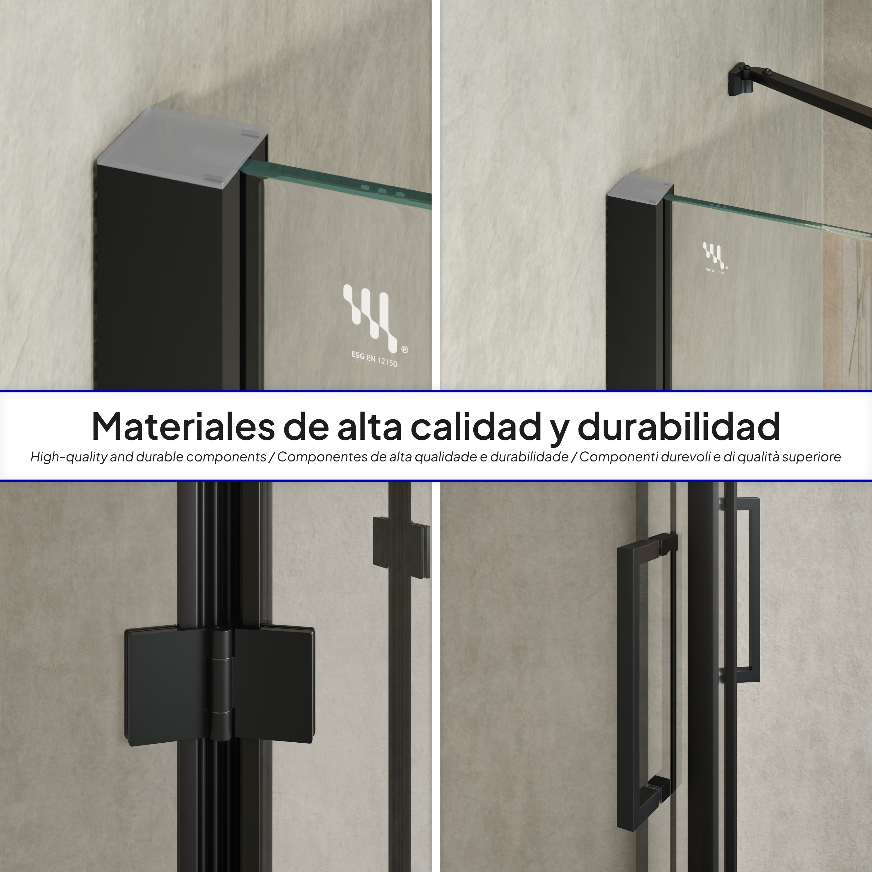 CELINE - Box doccia ad angolo con ante battenti in vetro temperato e profilo nero opaco