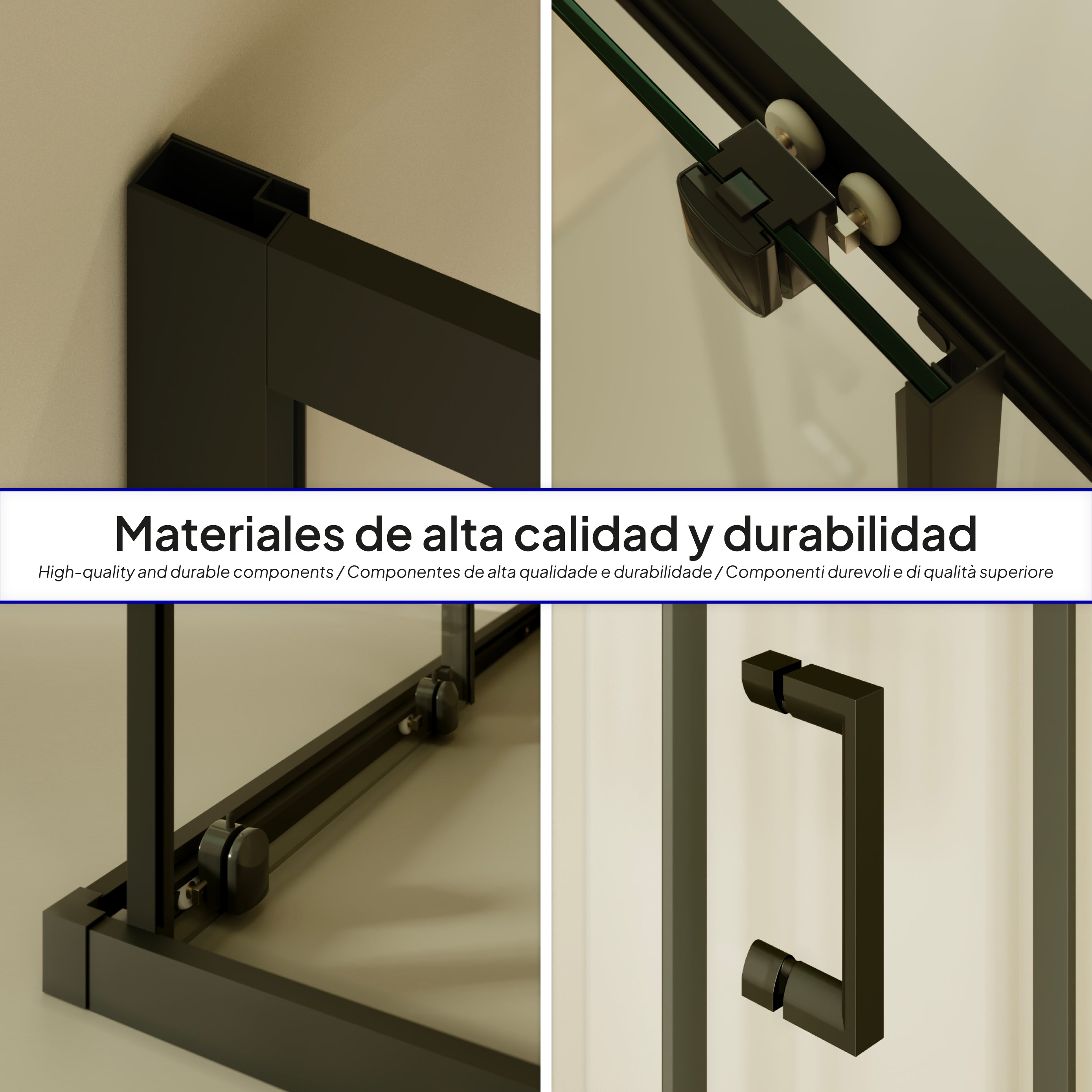 DORA - Box doccia con porte scorrevoli, vetro temperato e profilo nero opaco