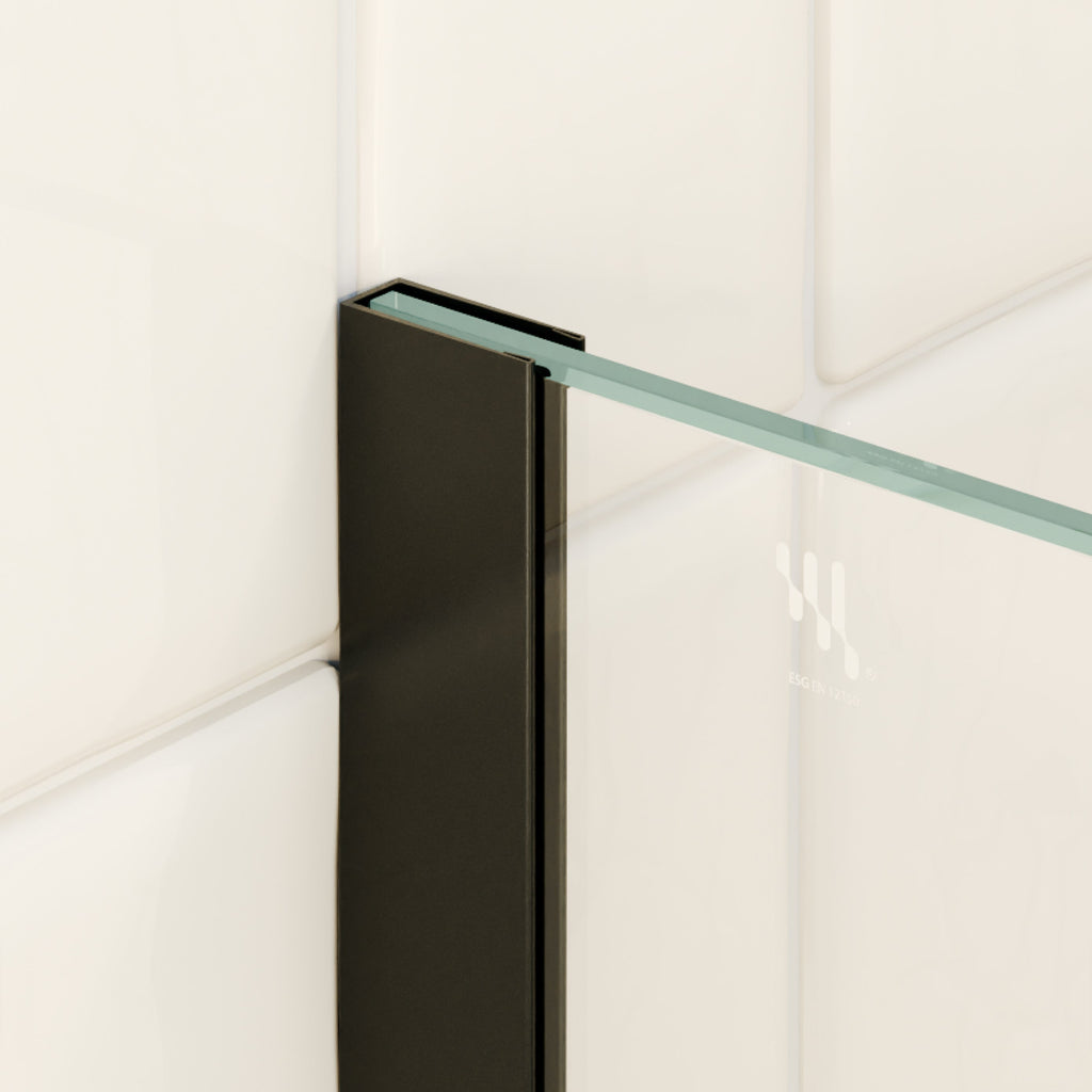 FIONA - Mampara de ducha Walk-In de cristal templado medio esmerilado 10 mm con perfil negro mate