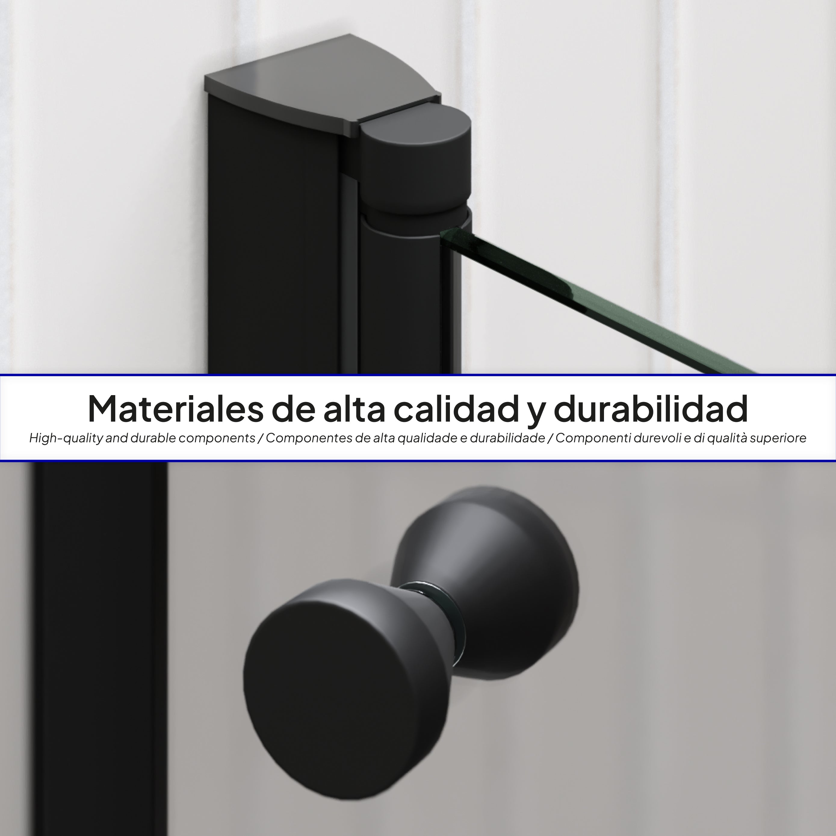 LIMA - Mampara de ducha con puertas abatibles de cristal templado de 6 mm y perfil negro mate