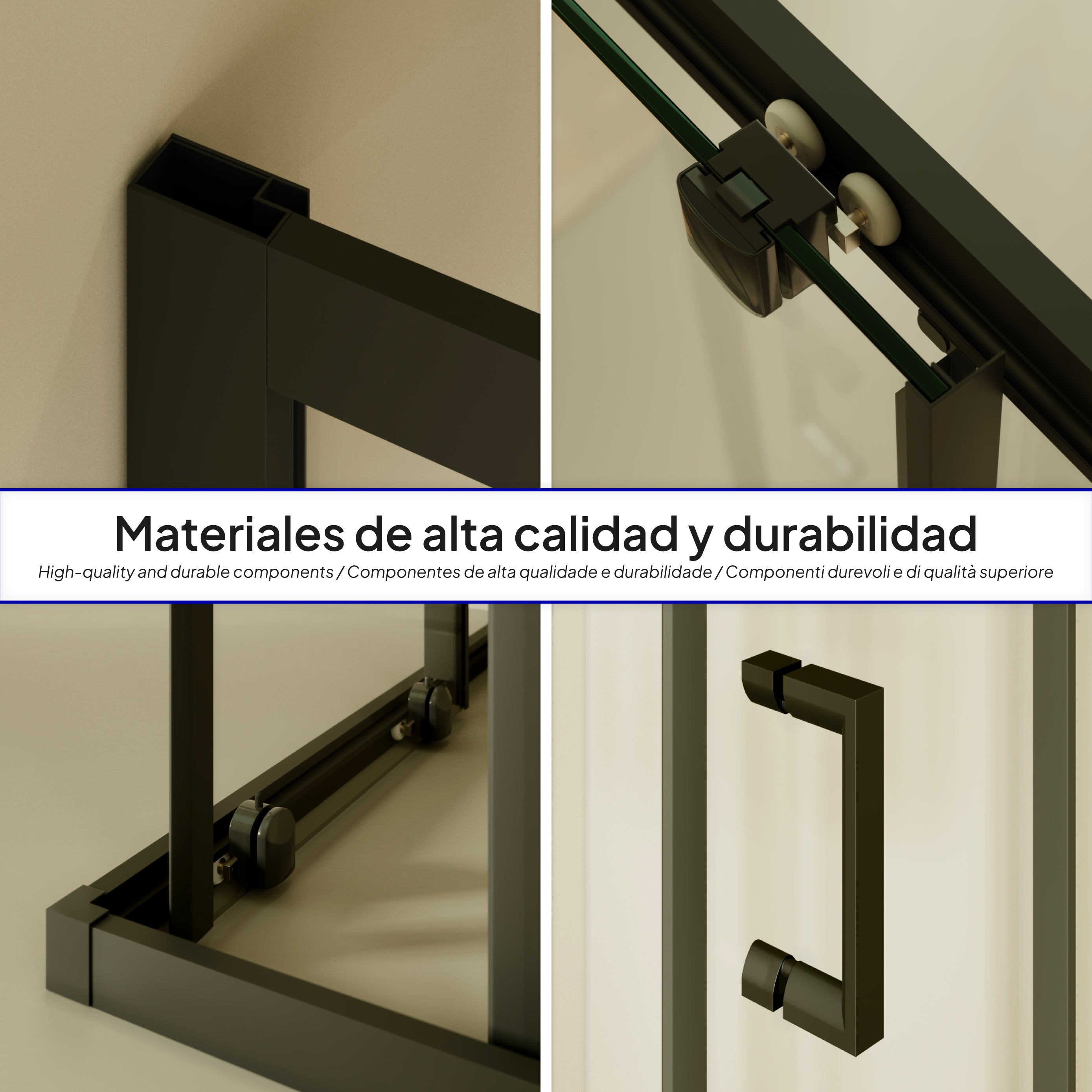 DIANA - Cabine de duche de canto com portas de correr, vidro temperado e perfil preto mate