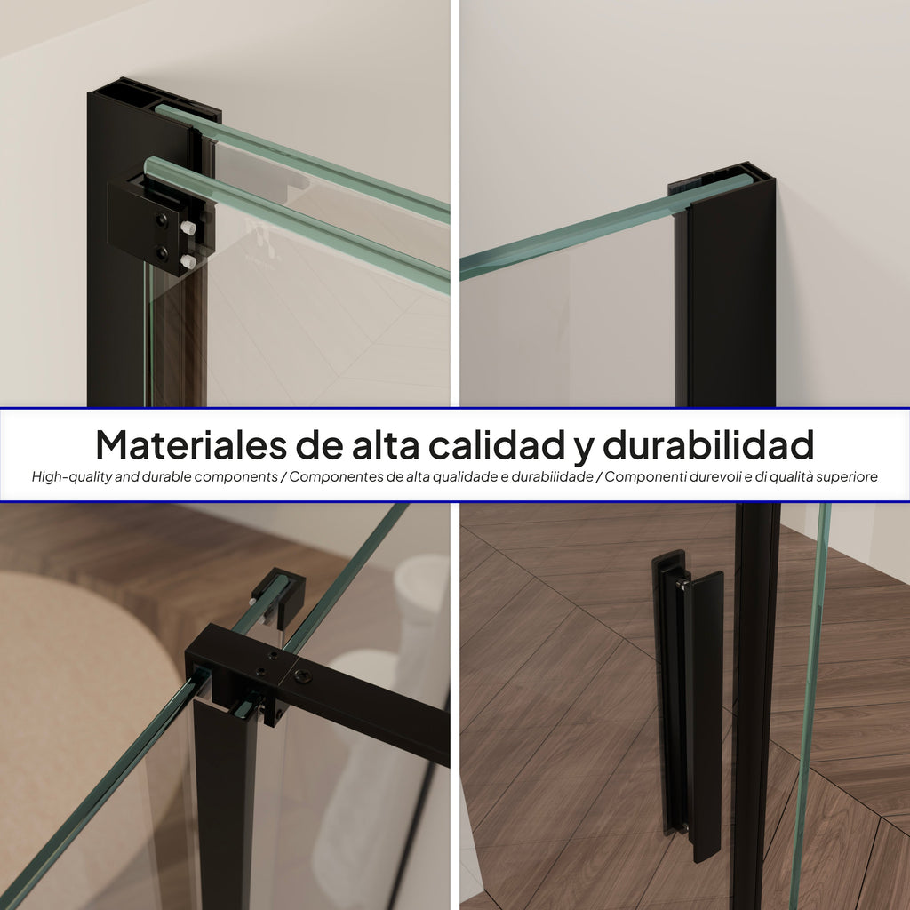 NADINE - Cabina de ducha con puerta corredera, cristal templado de 8 mm y perfil negro mate