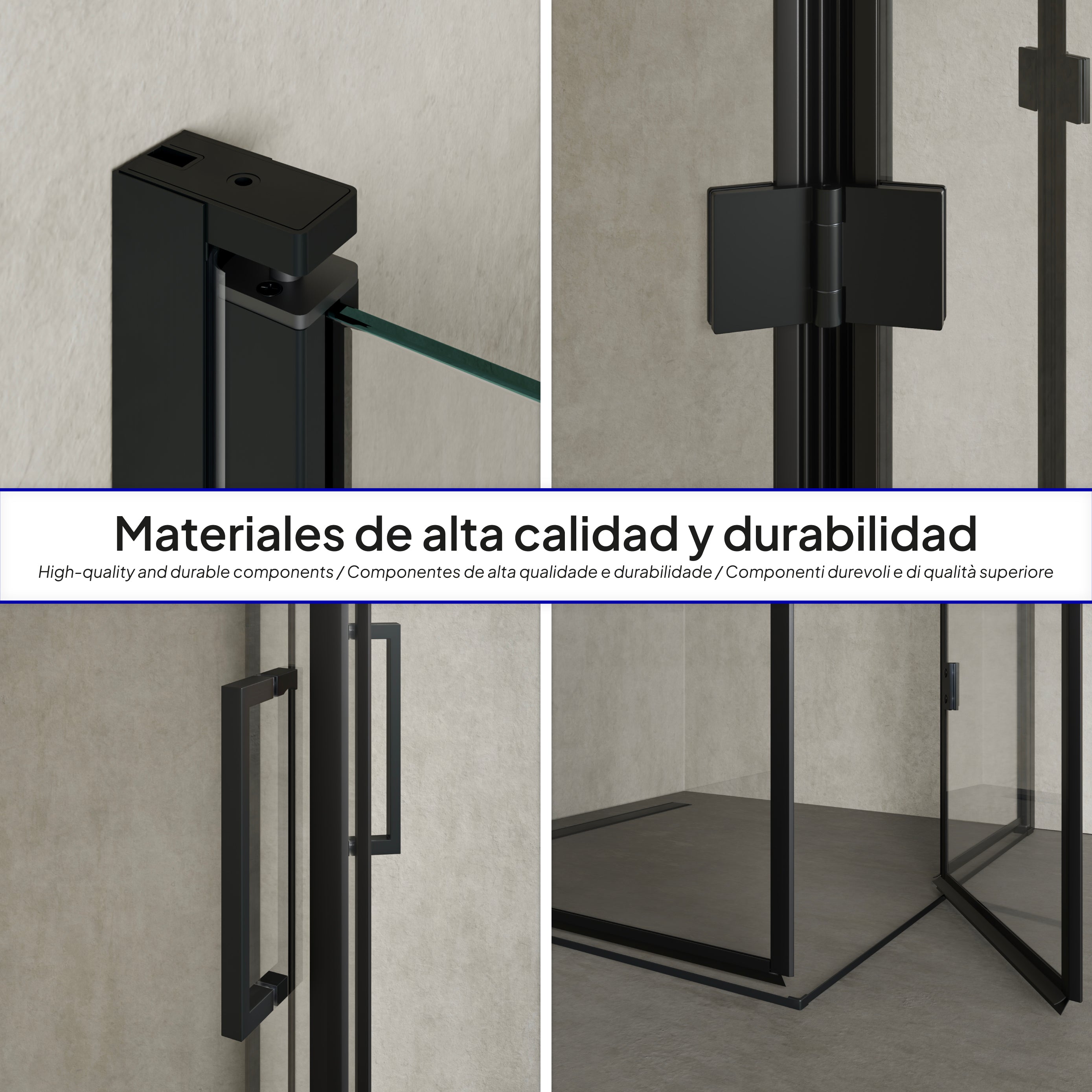 BELLE - Cabine de duche de canto com portas dobráveis em vidro temperado e perfil preto mate