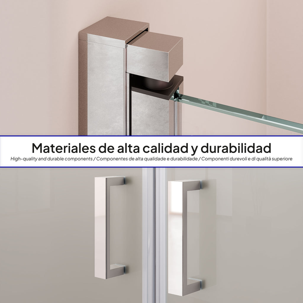 LARA - Mampara de ducha con puertas batientes de cristal templado parcialmente esmerilado de 6 mm