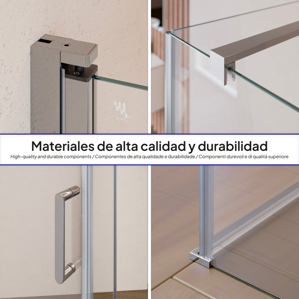 HELLEN - Cabine de duche frontal com portas articuladas em vidro temperado e perfil cromado