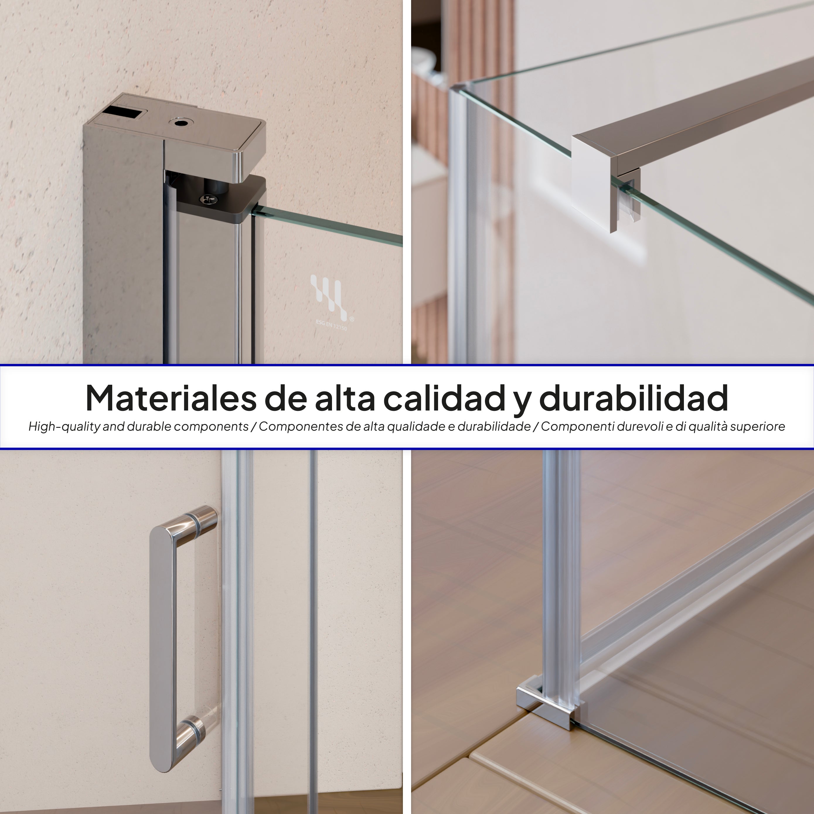 HELLEN - Cabine de duche frontal com portas articuladas em vidro temperado e perfil cromado