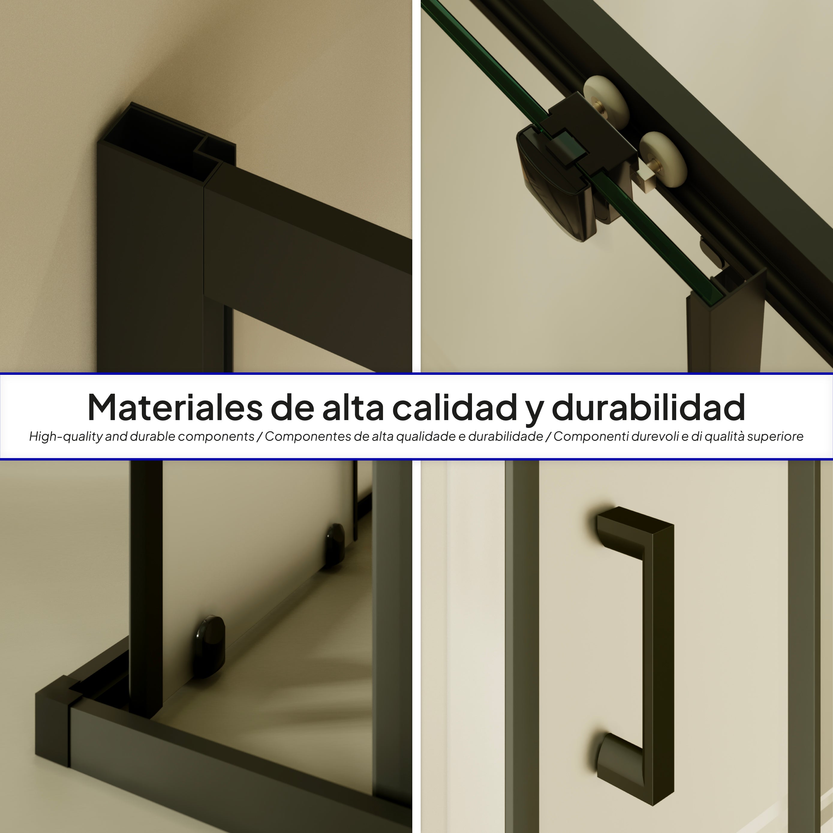 DIANA - Cabine de duche de canto com portas de correr em vidro temperado meio fosco e perfil preto mate