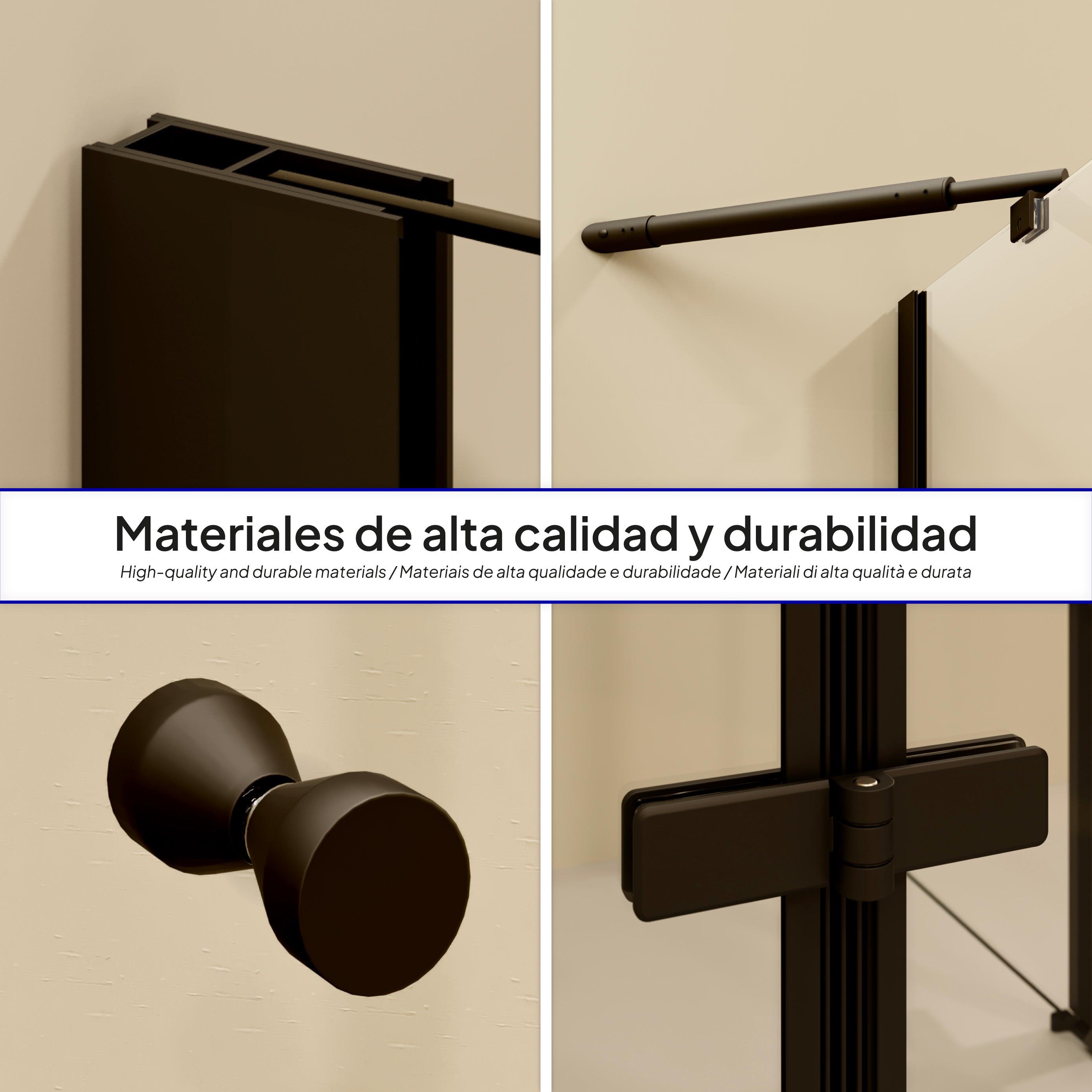 ALICE - Cabine de duche de canto com portas articuladas, vidro temperado e perfil preto mate