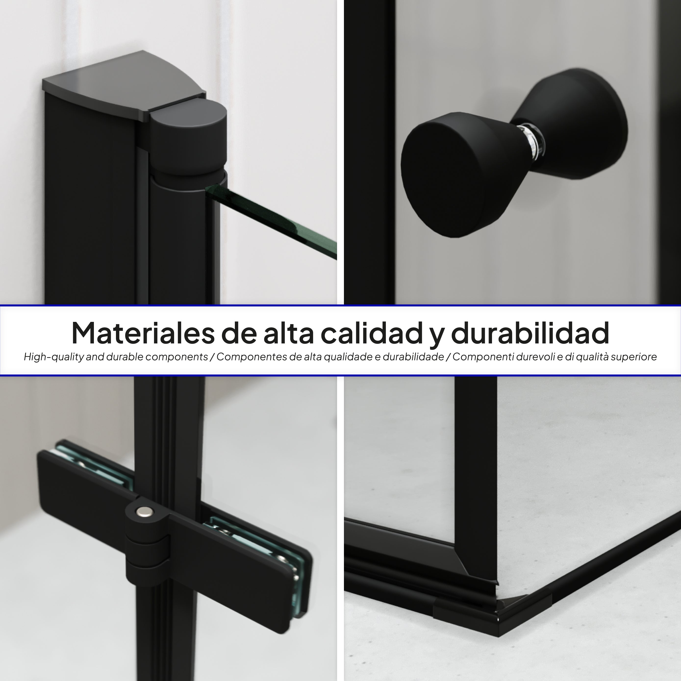 EMMA - Cabine de duche com portas articuladas, vidro 6 mm e perfil preto mate