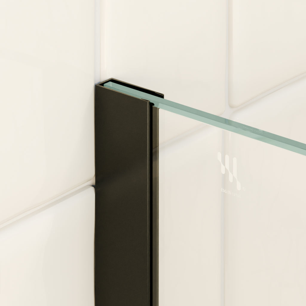 FIONA - Painel de duche walk-in em vidro temperado 8 mm com perfil preto mate e barra 22BM