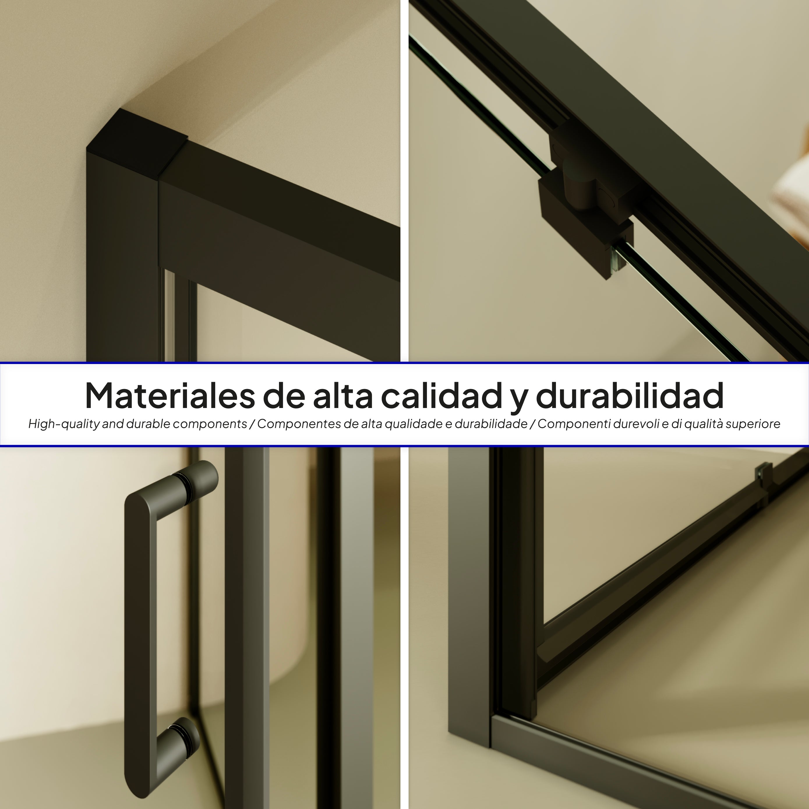 ISADORA - Cabine de duche frontal com portas articuladas em vidro temperado e perfil preto mate