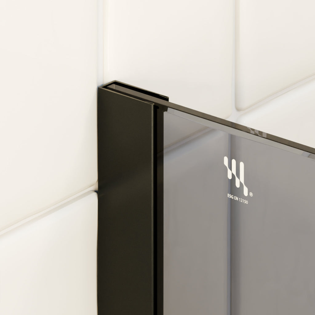FIONA - Panel de ducha Walk-In de cristal templado oscurecido de 10 mm con perfil negro mate