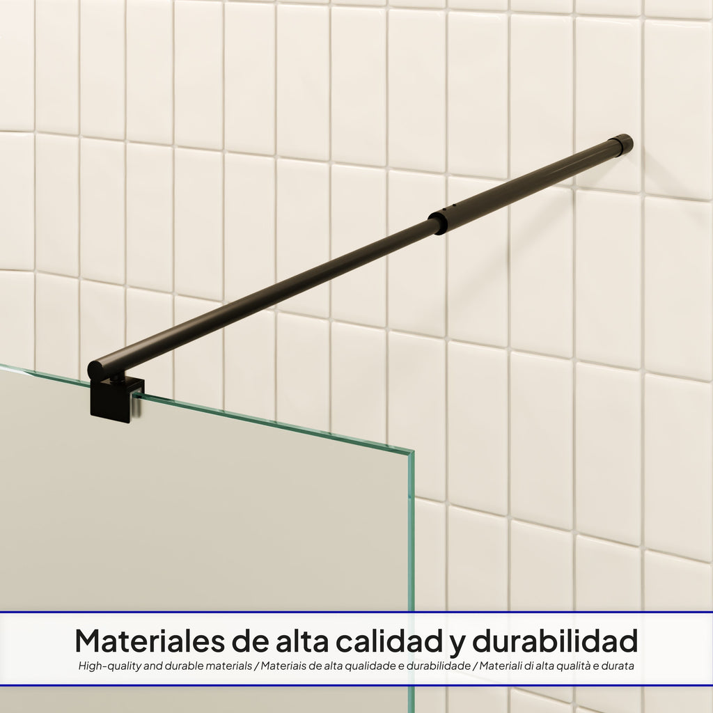 FIONA - Mampara de ducha Walk-In de cristal templado esmerilado de 10 mm con perfil negro mate