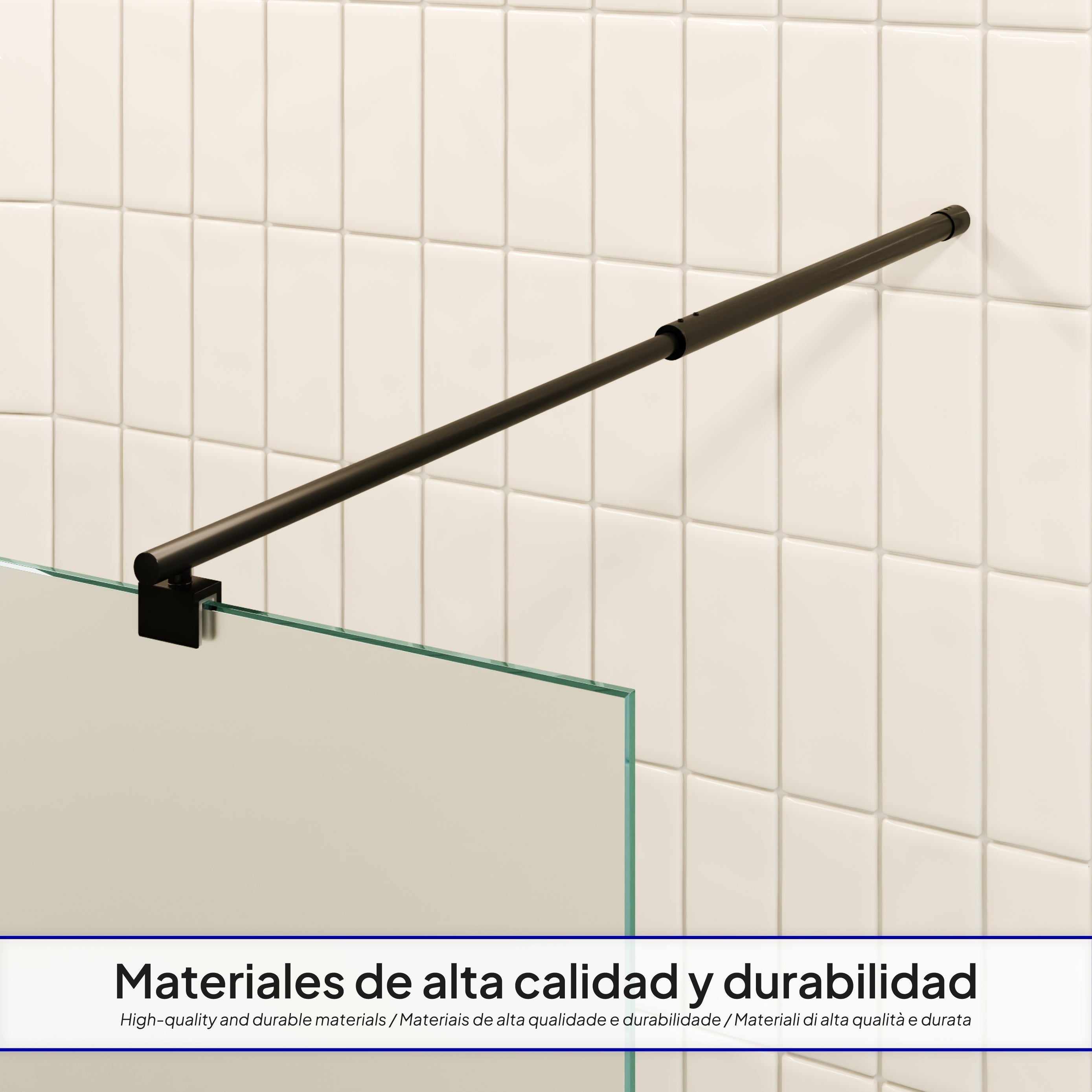 FIONA - Mampara de ducha Walk-In de cristal templado esmerilado de 10 mm con perfil negro mate