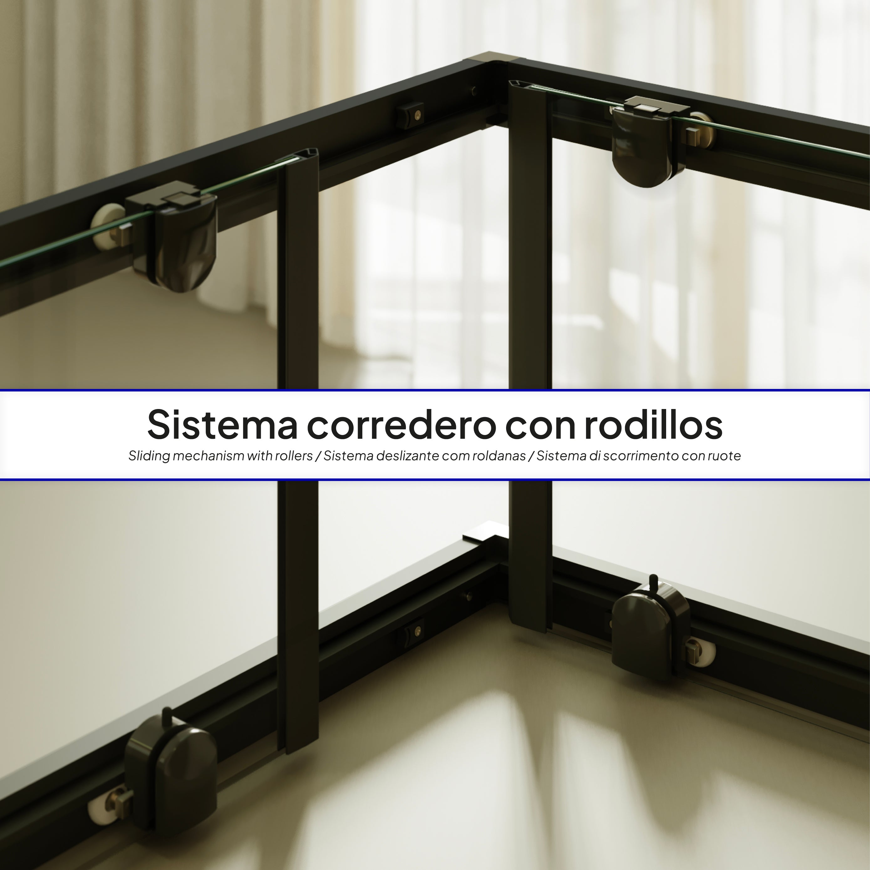 DIANA - Cabine de duche de canto com portas de correr, vidro temperado e perfil preto mate