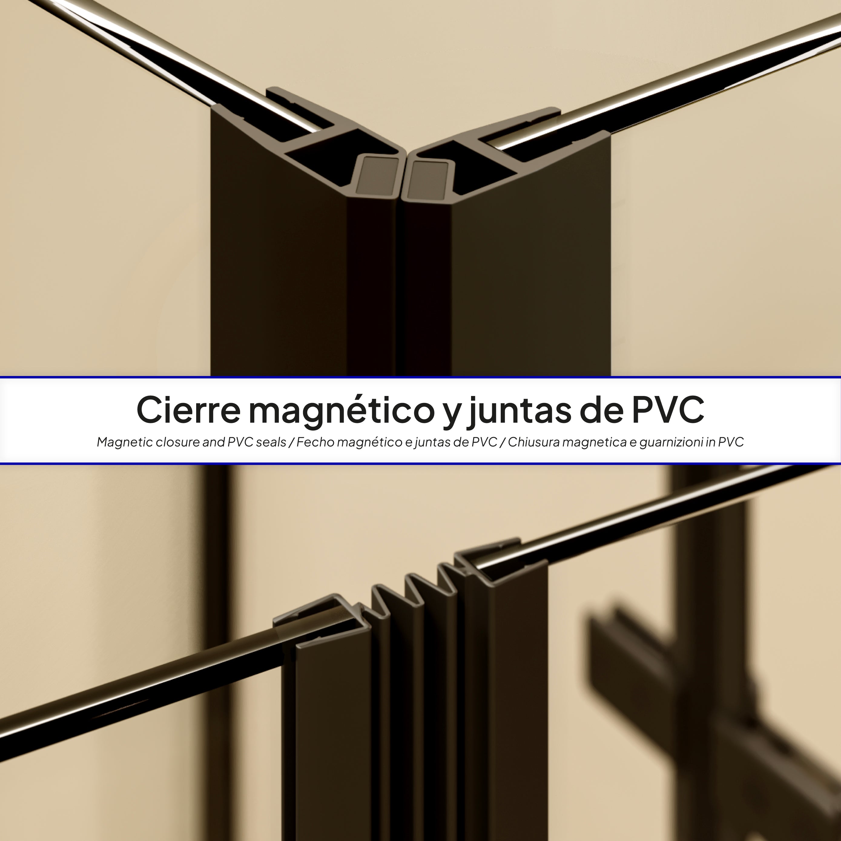 ALICE - Cabine de duche de canto com portas articuladas, vidro temperado e perfil preto mate