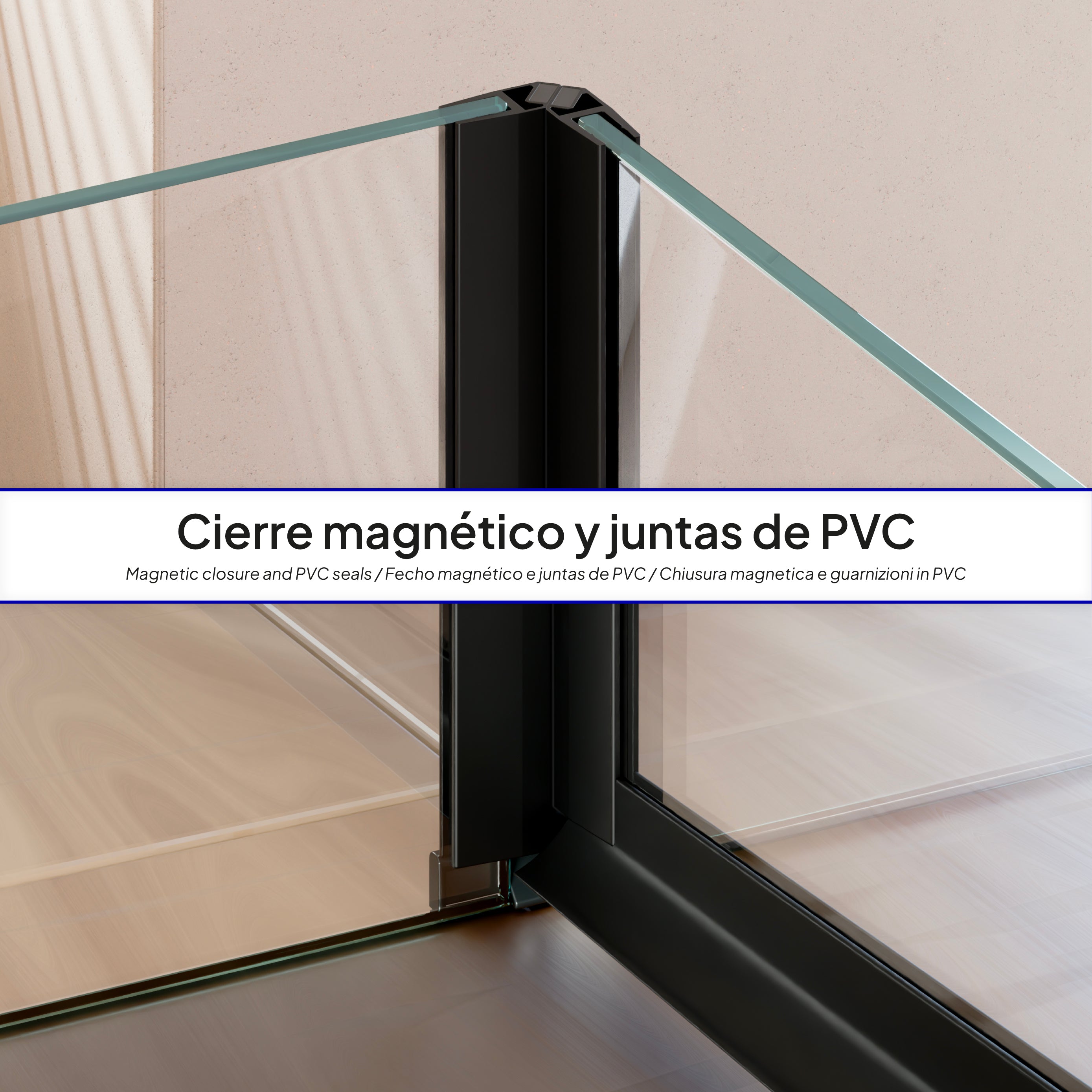 HELLEN - Cabine de duche frontal com portas articuladas em vidro temperado e perfil preto mate